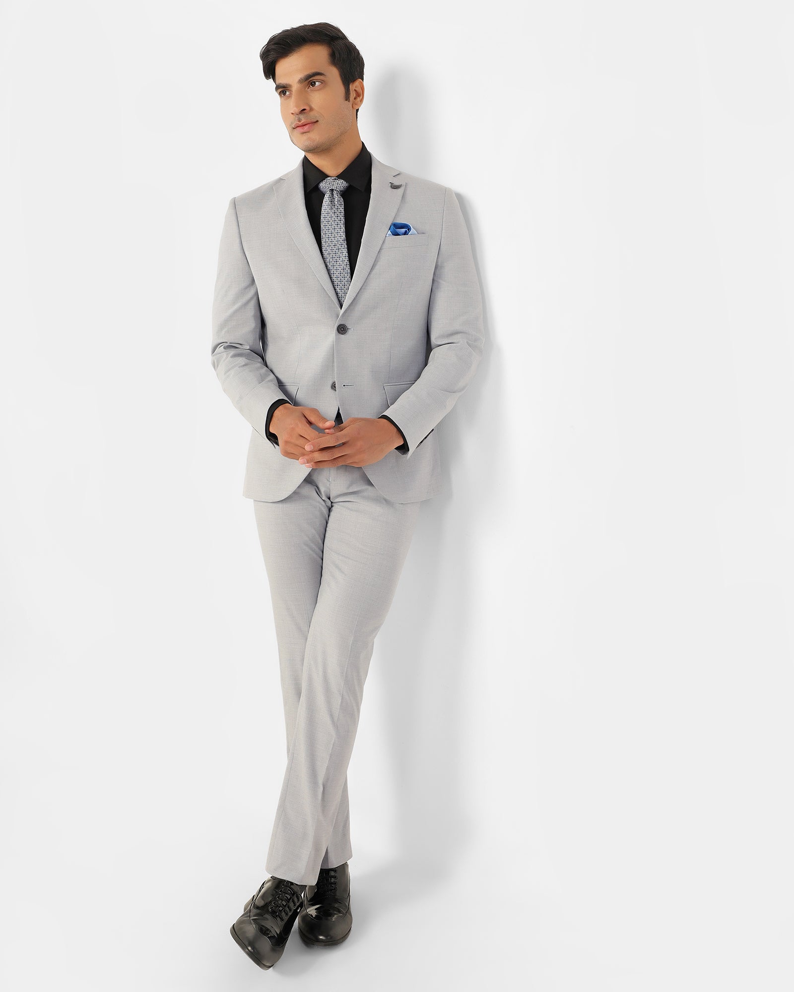Two Piece Light Grey Textured Formal Suit - Dave