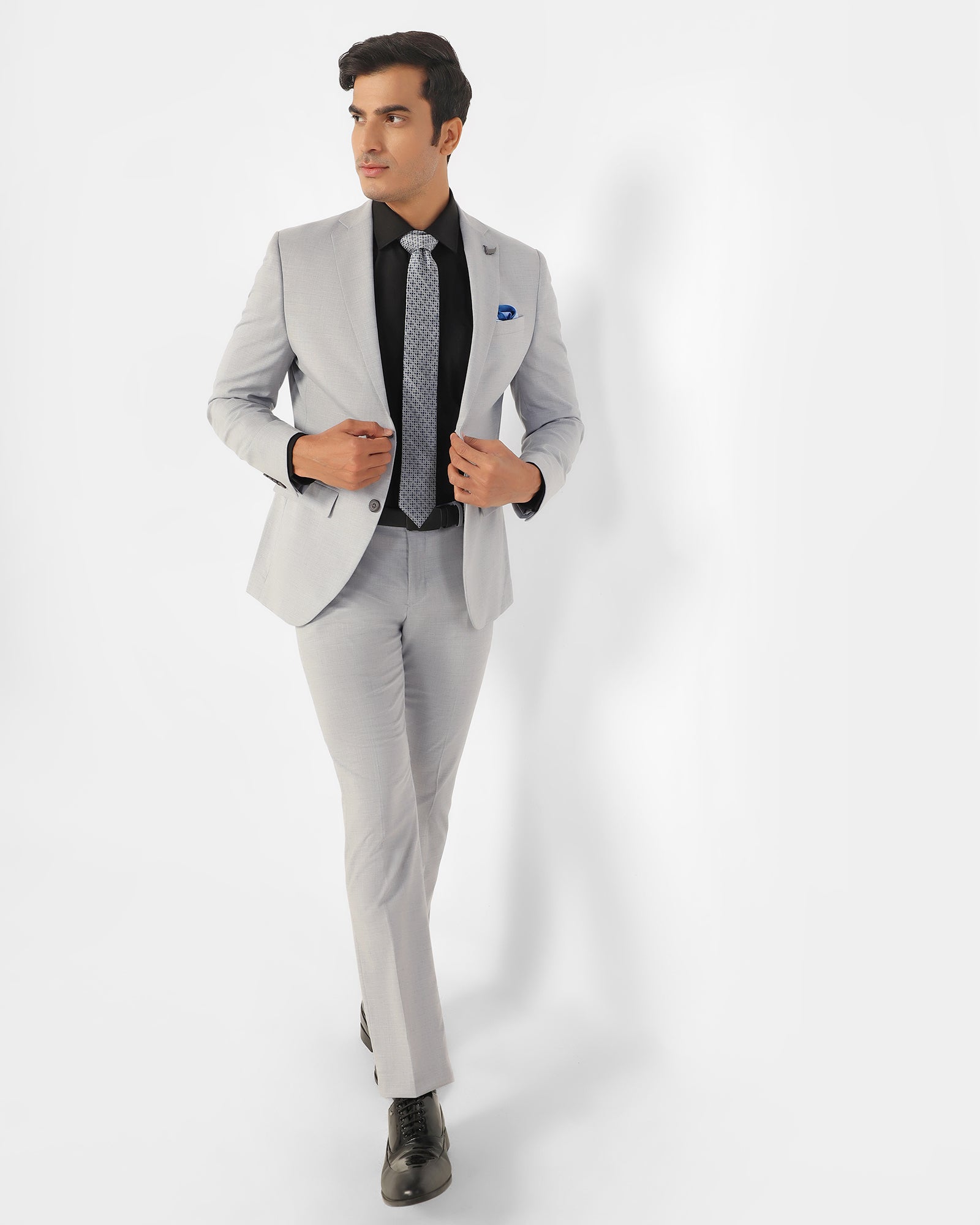 Two Piece Light Grey Textured Formal Suit - Dave