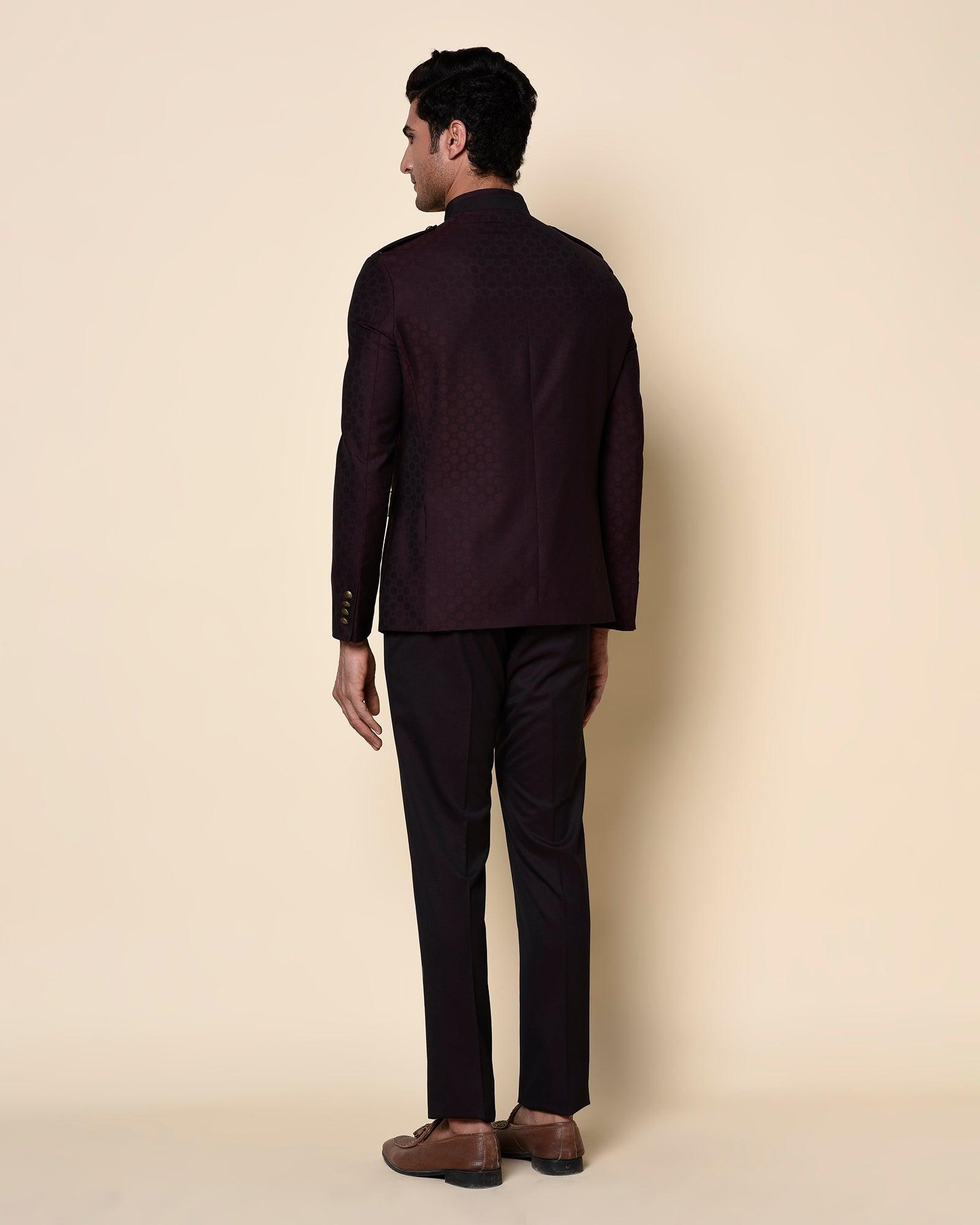 Swarn Two Piece Wine Solid Achkan Set - Pold - Blackberrys