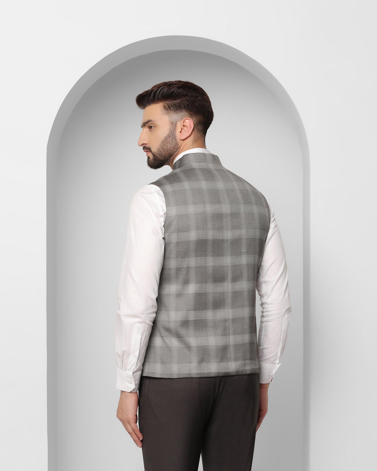 Check Reversible Bandhgala Waist Coat In Grey (Alfredo) - Blackberrys