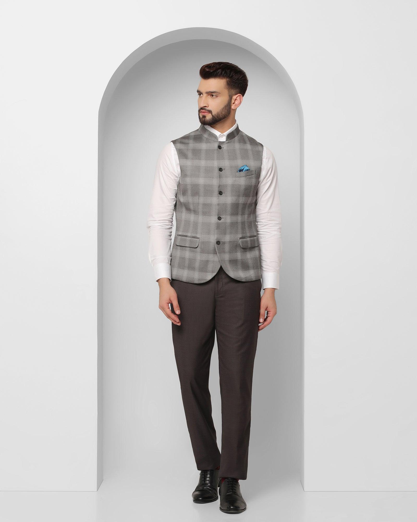 Check Reversible Bandhgala Waist Coat In Grey (Alfredo) - Blackberrys