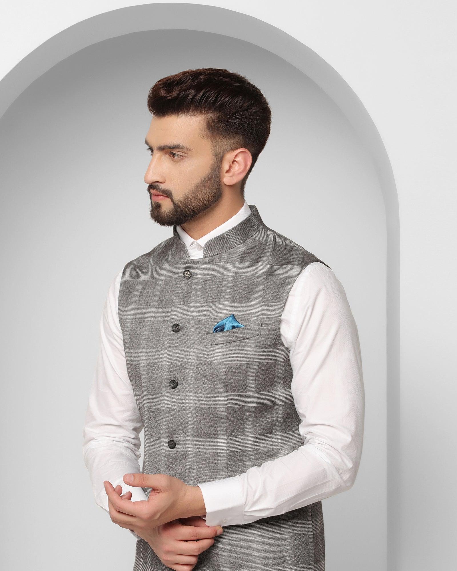 Check Reversible Bandhgala Waist Coat In Grey (Alfredo) - Blackberrys