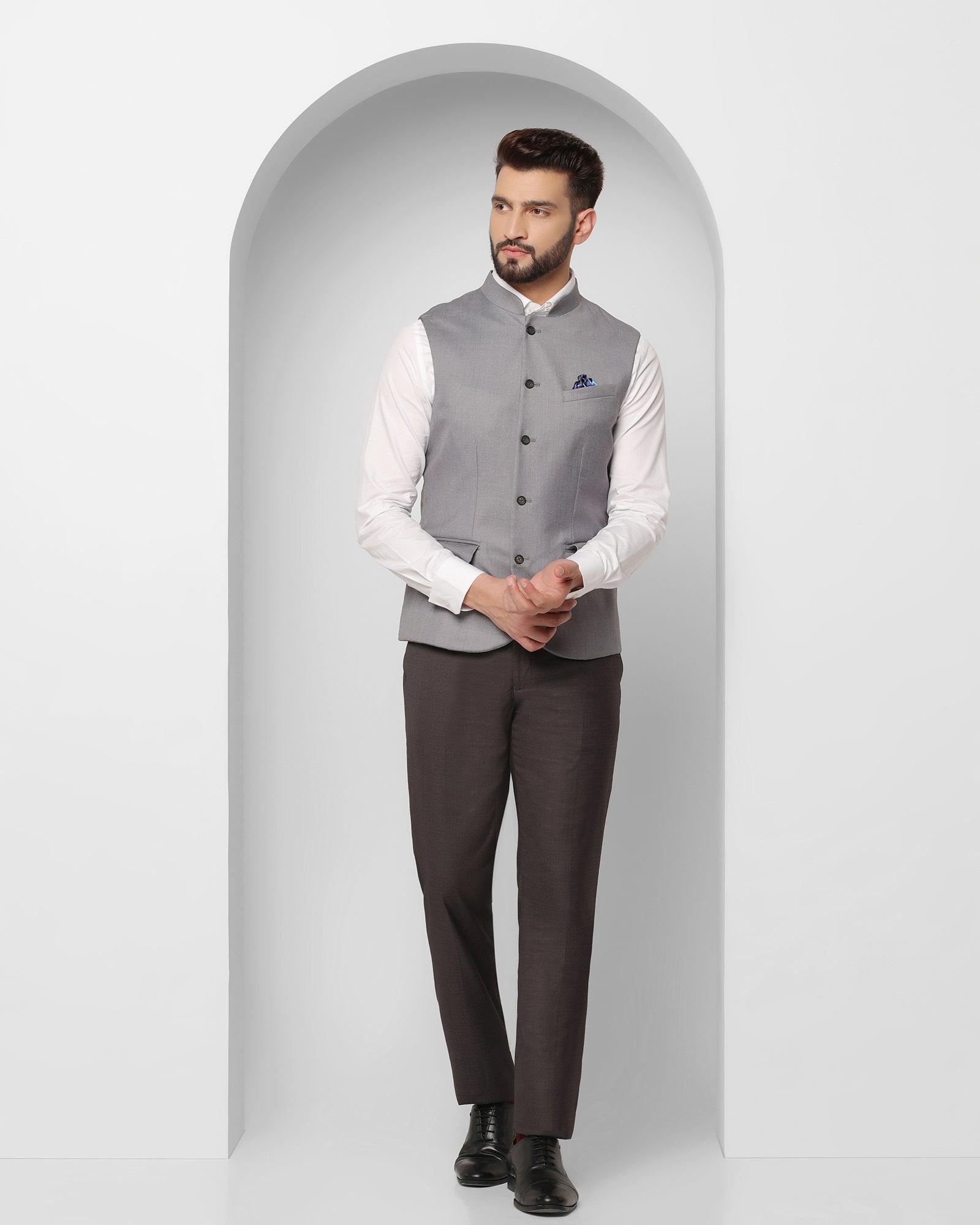 Check Reversible Bandhgala Waist Coat In Grey (Alfredo) - Blackberrys