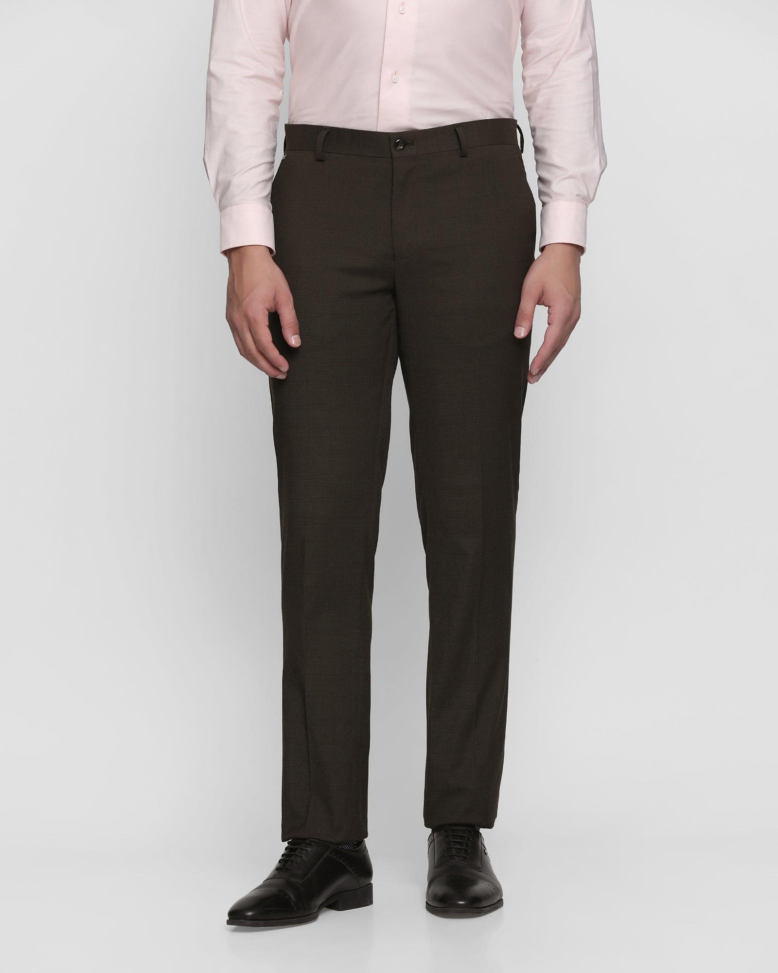 Slim Comfort B-95 Formal Brown Check Trouser - Live - Blackberrys