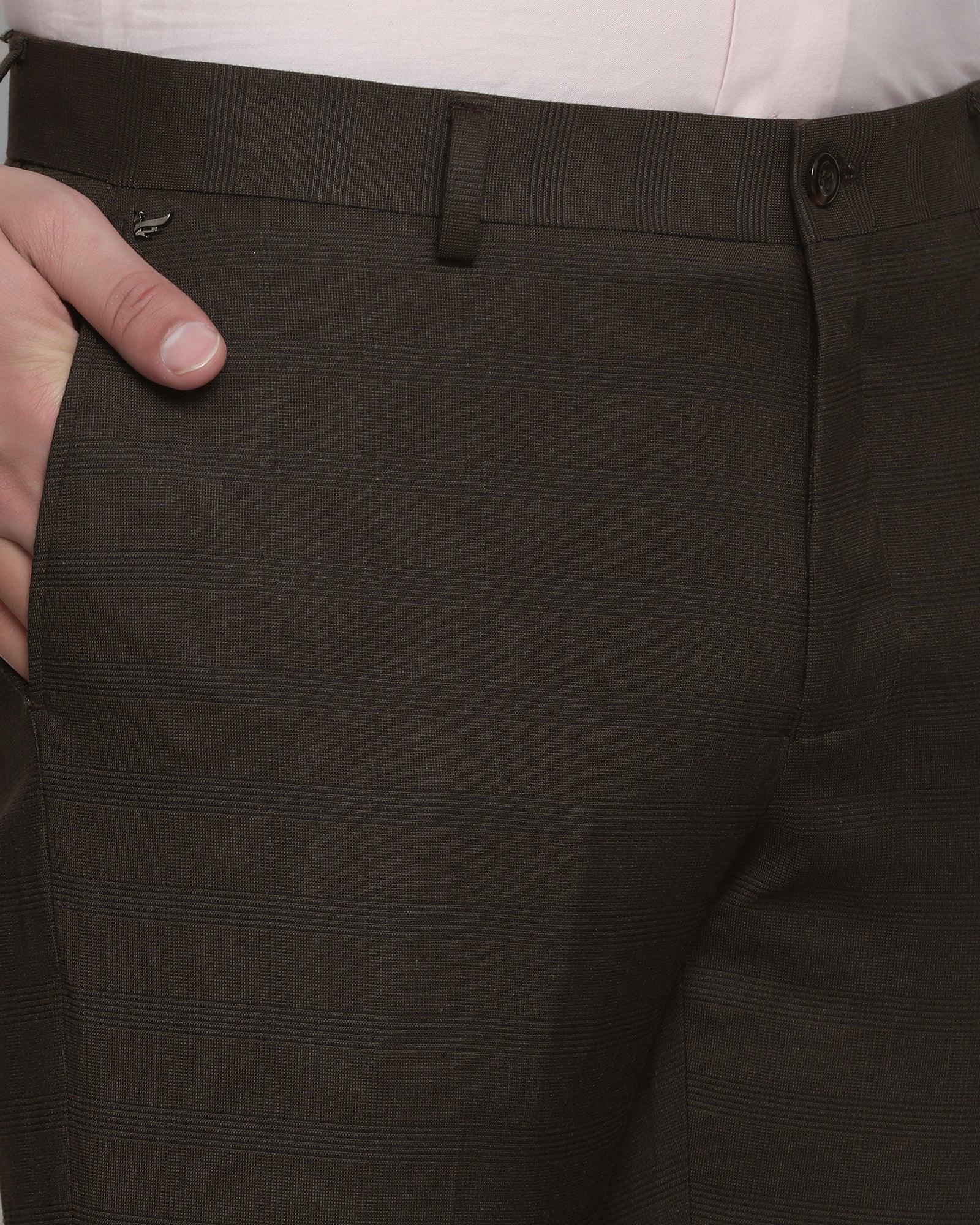 Slim Comfort B-95 Formal Brown Check Trouser - Live - Blackberrys