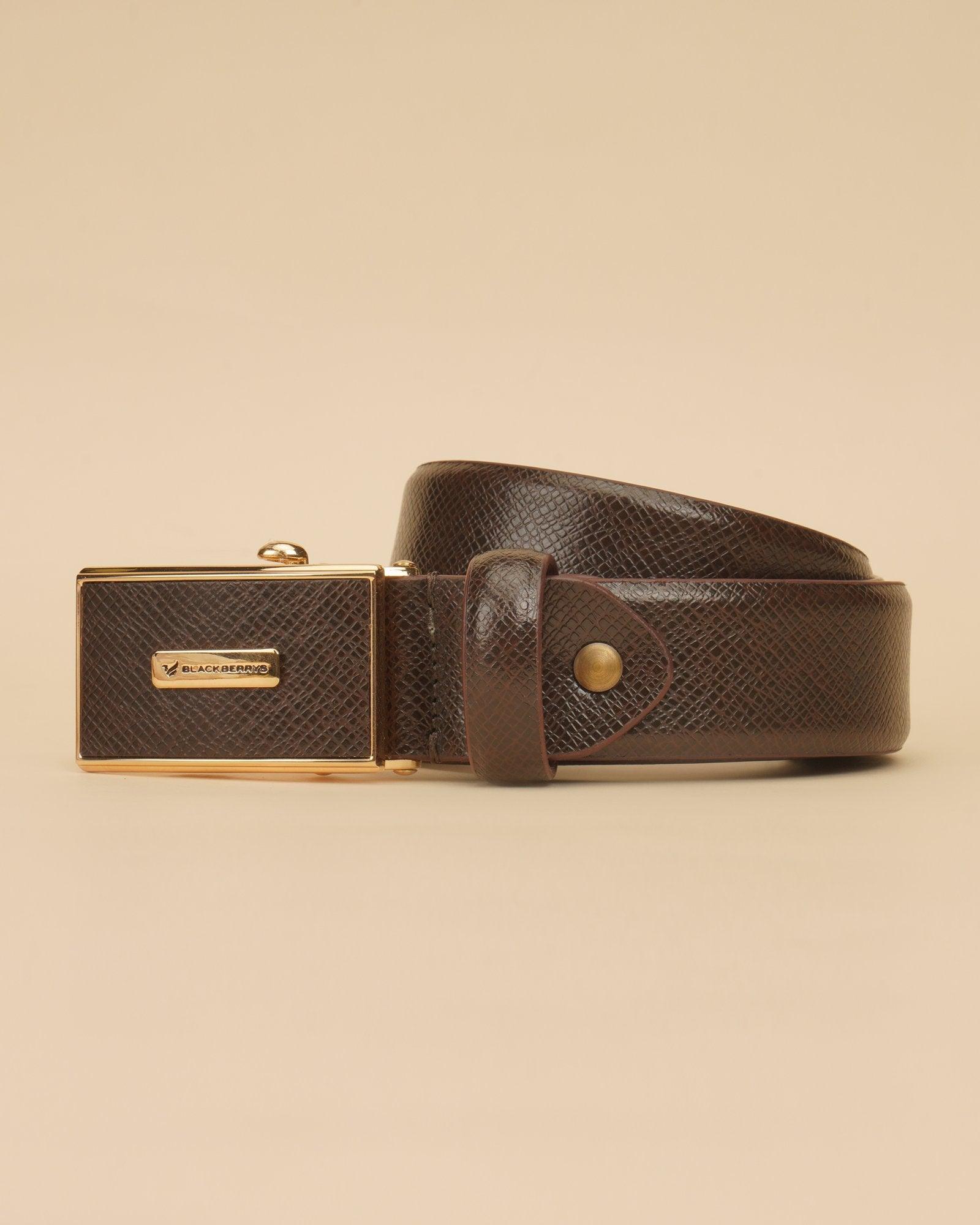 Auto-lock Men's Leather Belt, Black & Brown