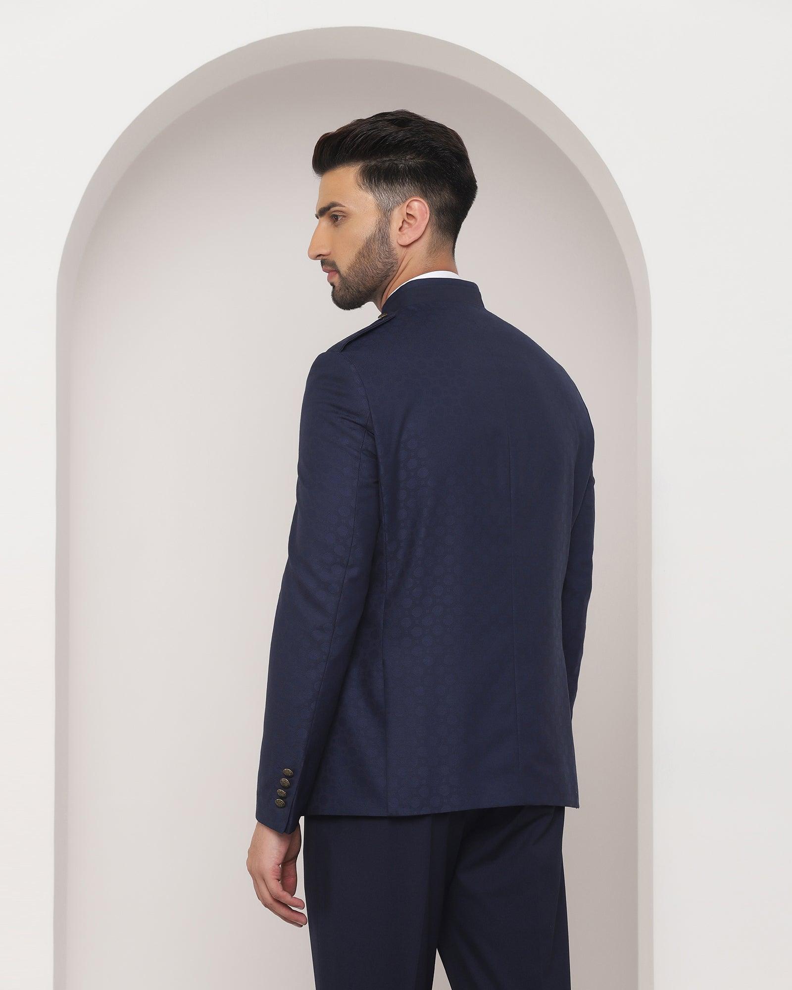 Swarn Two Piece Navy Solid Achkan Set - Pold - Blackberrys