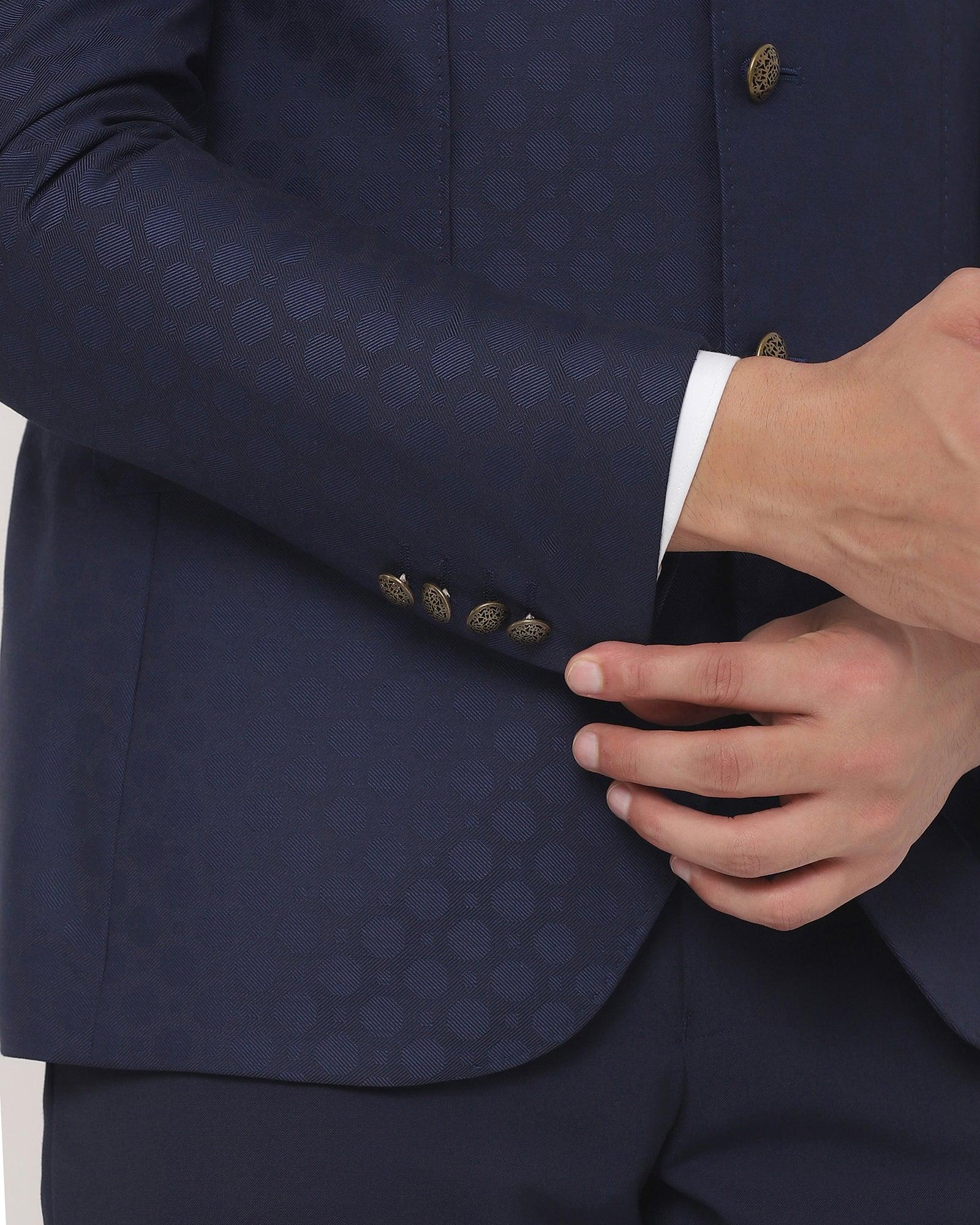 Swarn Two Piece Navy Solid Achkan Set - Pold - Blackberrys