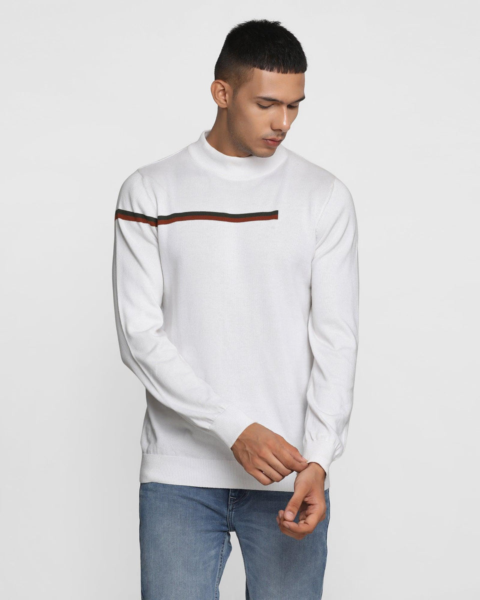 High Neck White Solid Sweater Jill