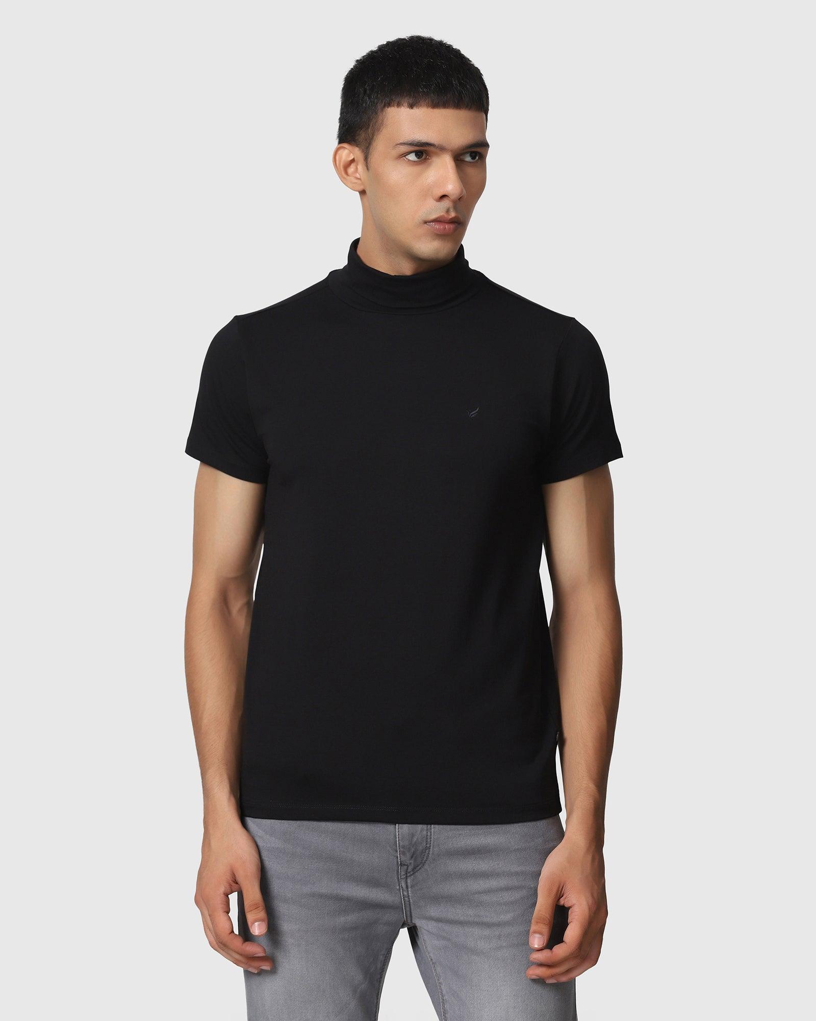 Solid Black Turtle Neck T-Shirt