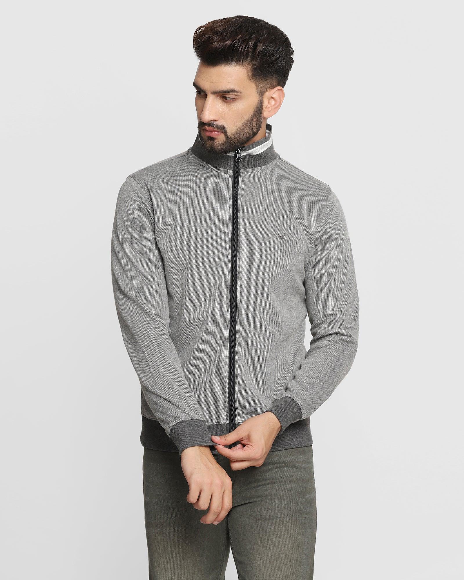 Dark Grey Melange Textured Sweatshirt - Elkur