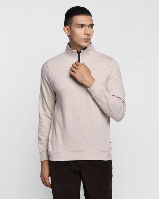 Stylized Collar Beige Solid Sweatshirt - Bing