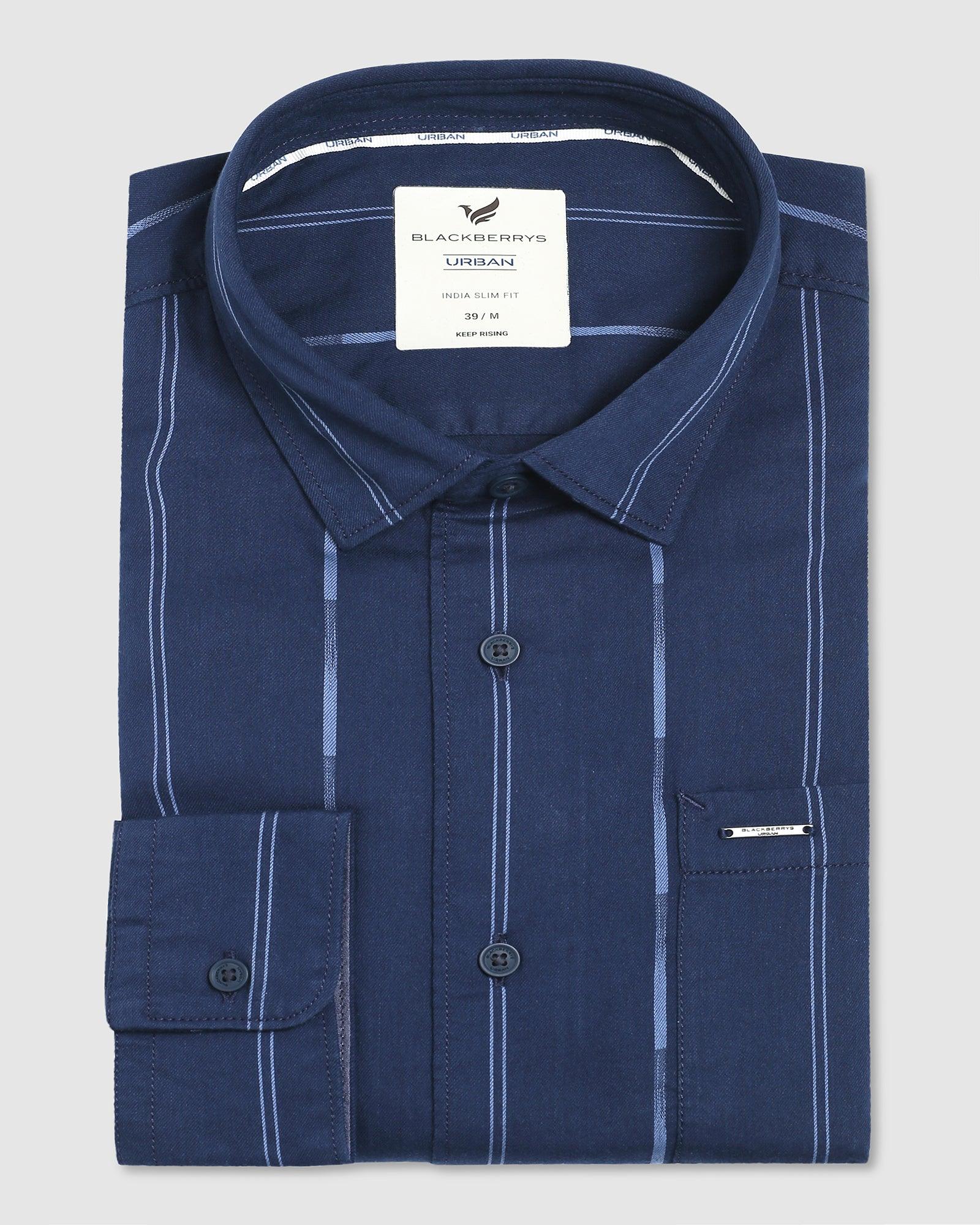 Stripe Casual Shirt In Navy (Lincon) - Blackberrys