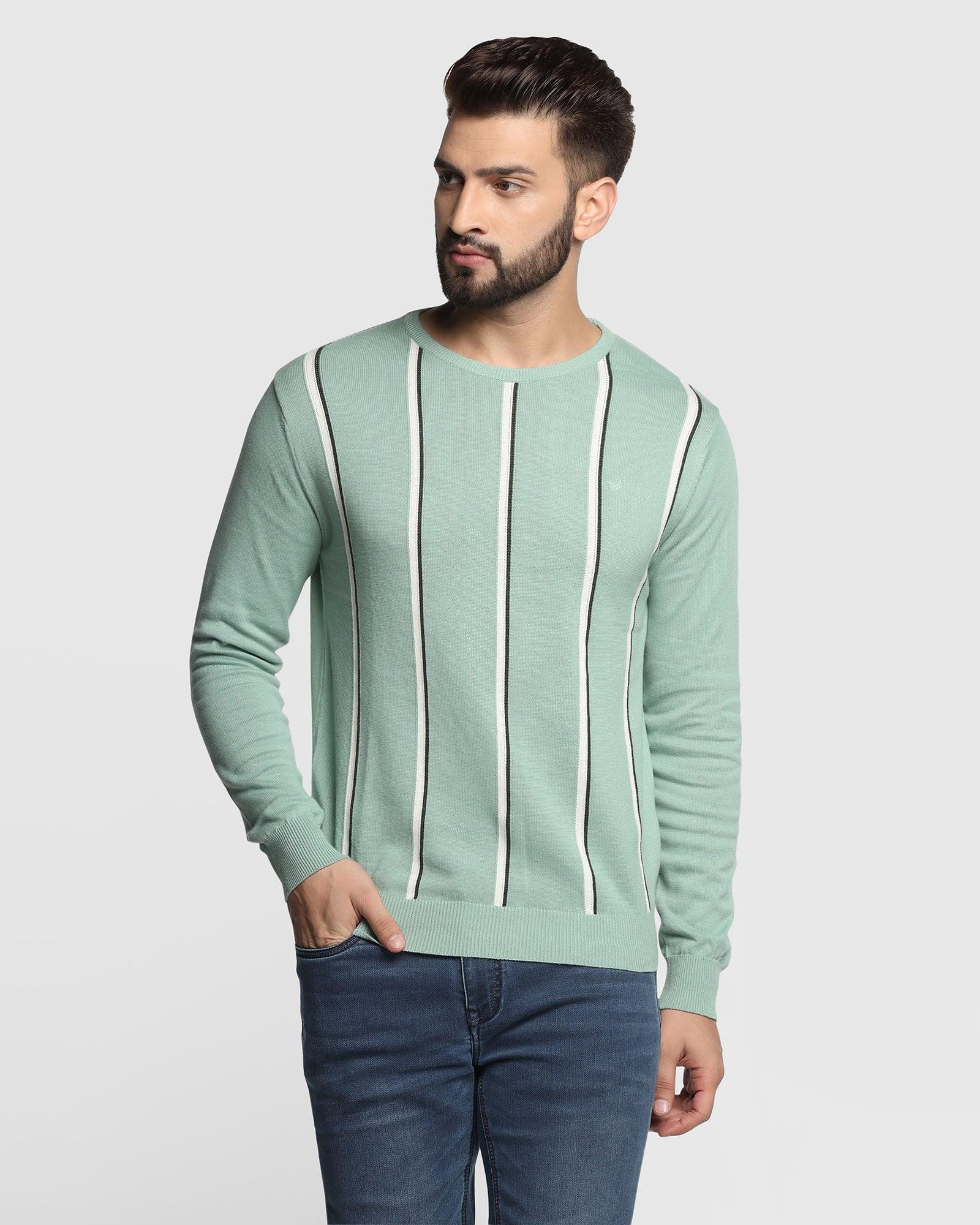 Stripe Crew Neck Sweater In Dusty Green (Vero) - Blackberrys