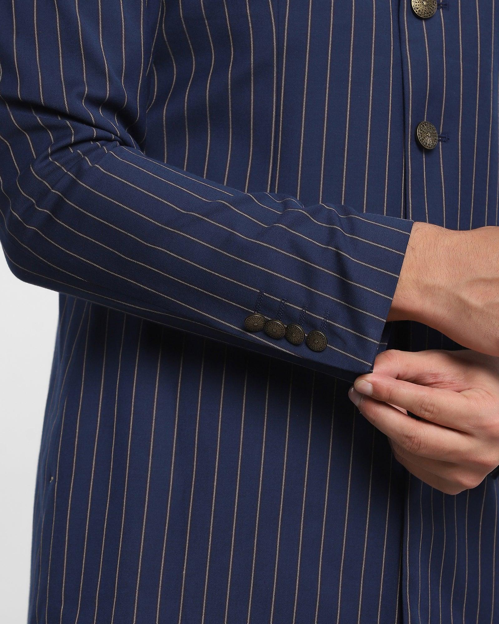 Stripe Ethnic 2 Pcs Suit In Navy (Emeral) - Blackberrys