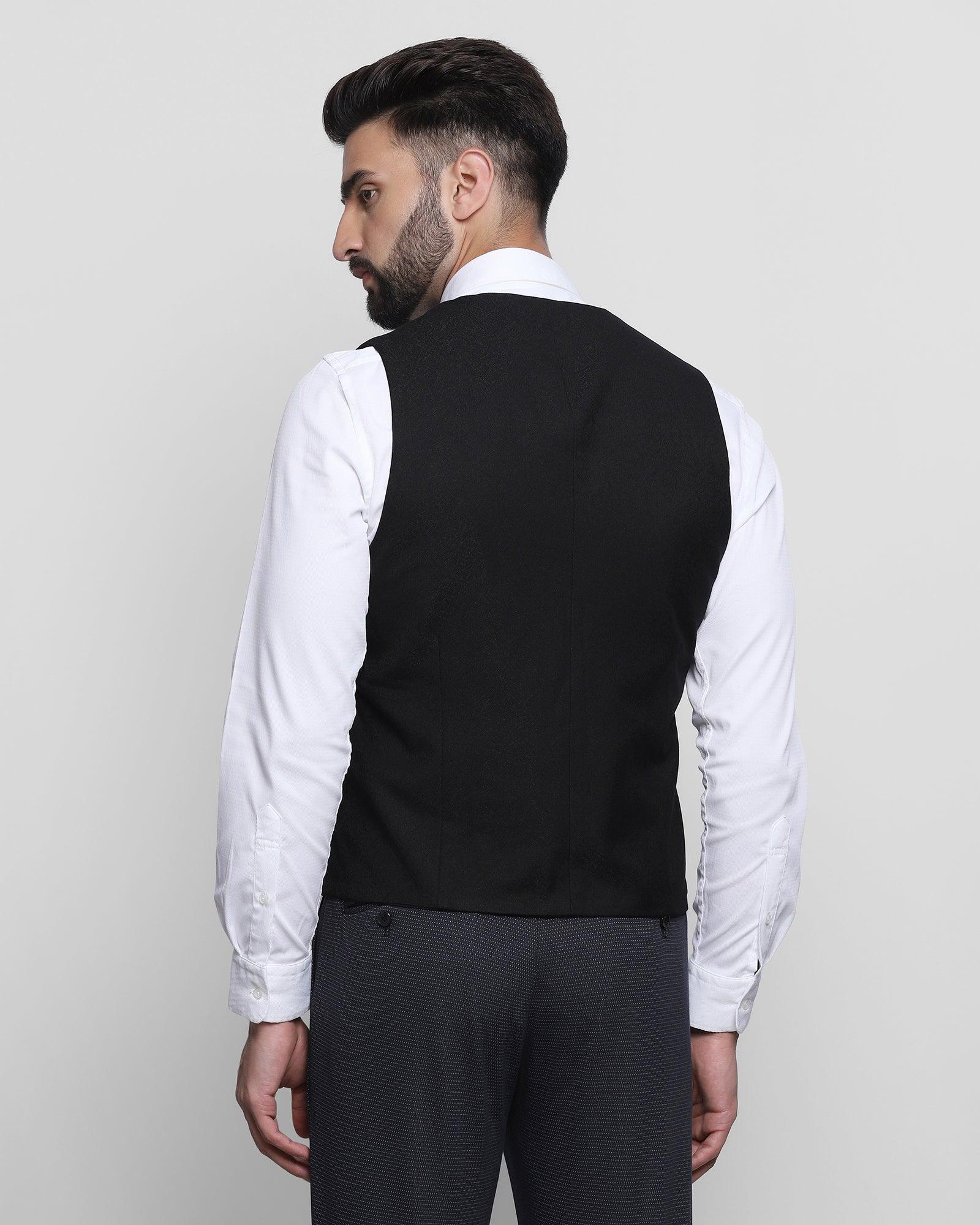 Printed Formal V-Neck Waistcoat In Black (Tereno) - Blackberrys