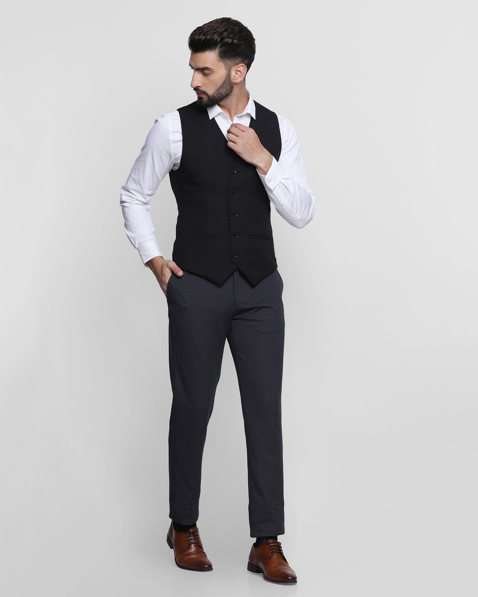 Printed Formal V-Neck Waistcoat In Black (Tereno) - Blackberrys