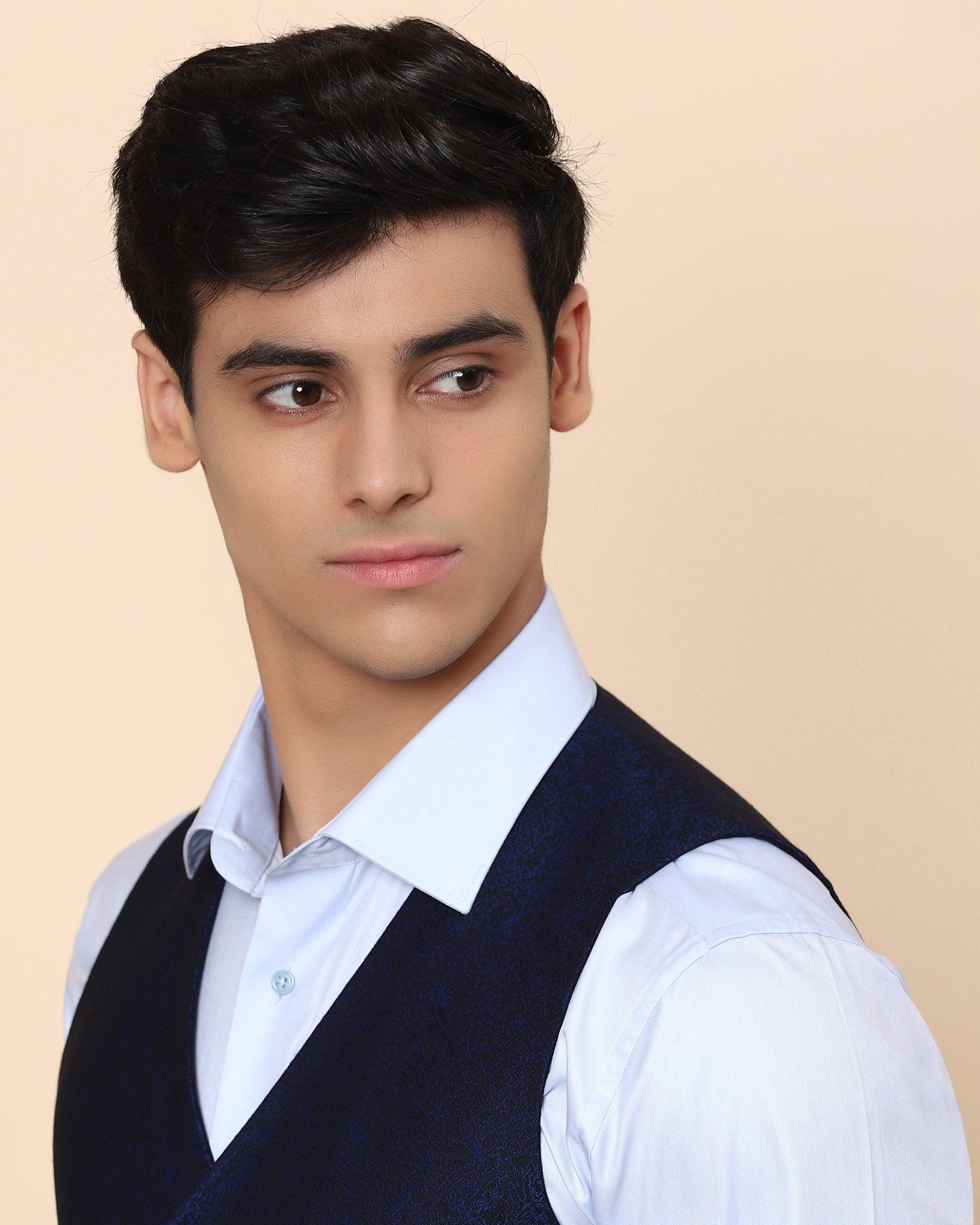 Tereno Jacquard Multitude Waist Coat In Navy Blue - blackberrys-clothing