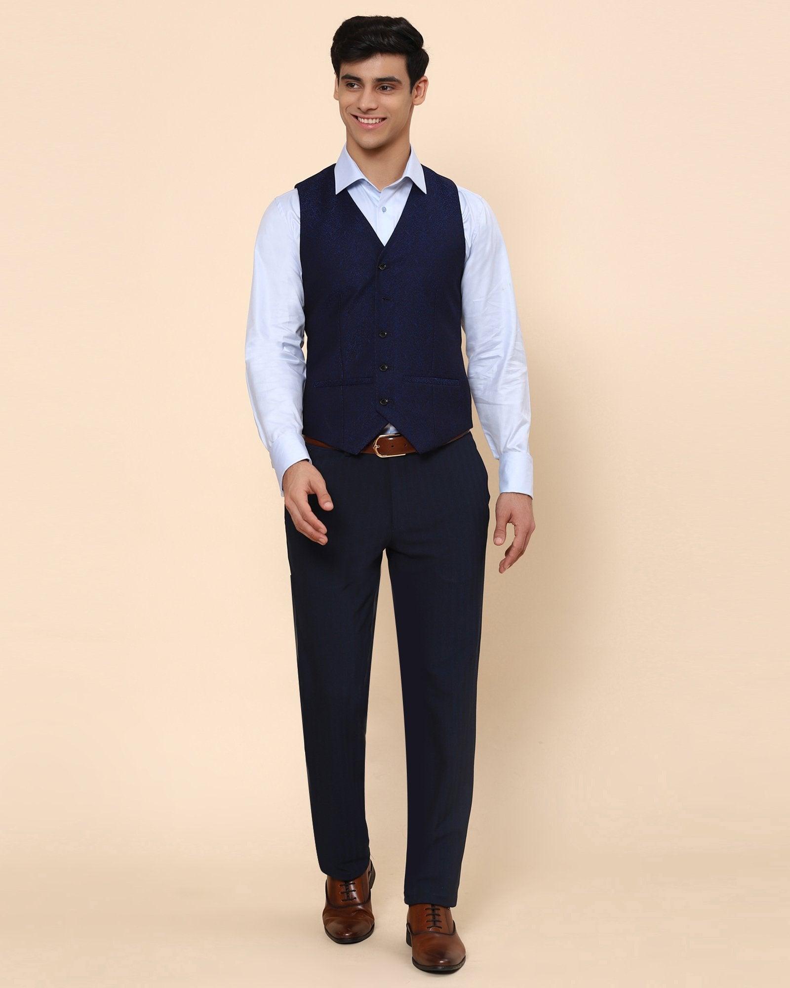 Tereno Jacquard Multitude Waist Coat In Navy Blue - blackberrys-clothing