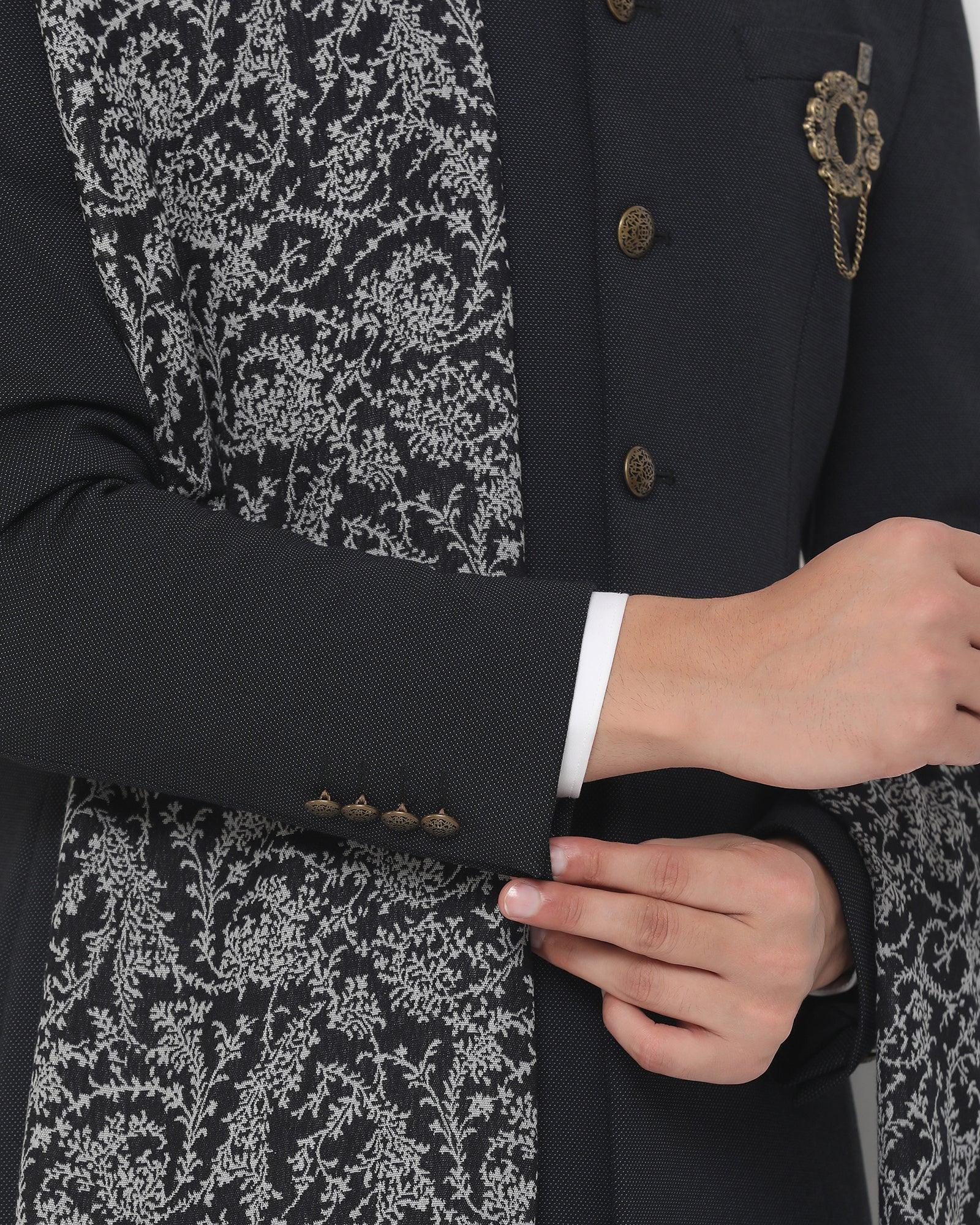 Swarn Two Piece Black Textured Achkan Set - Regal - Blackberrys