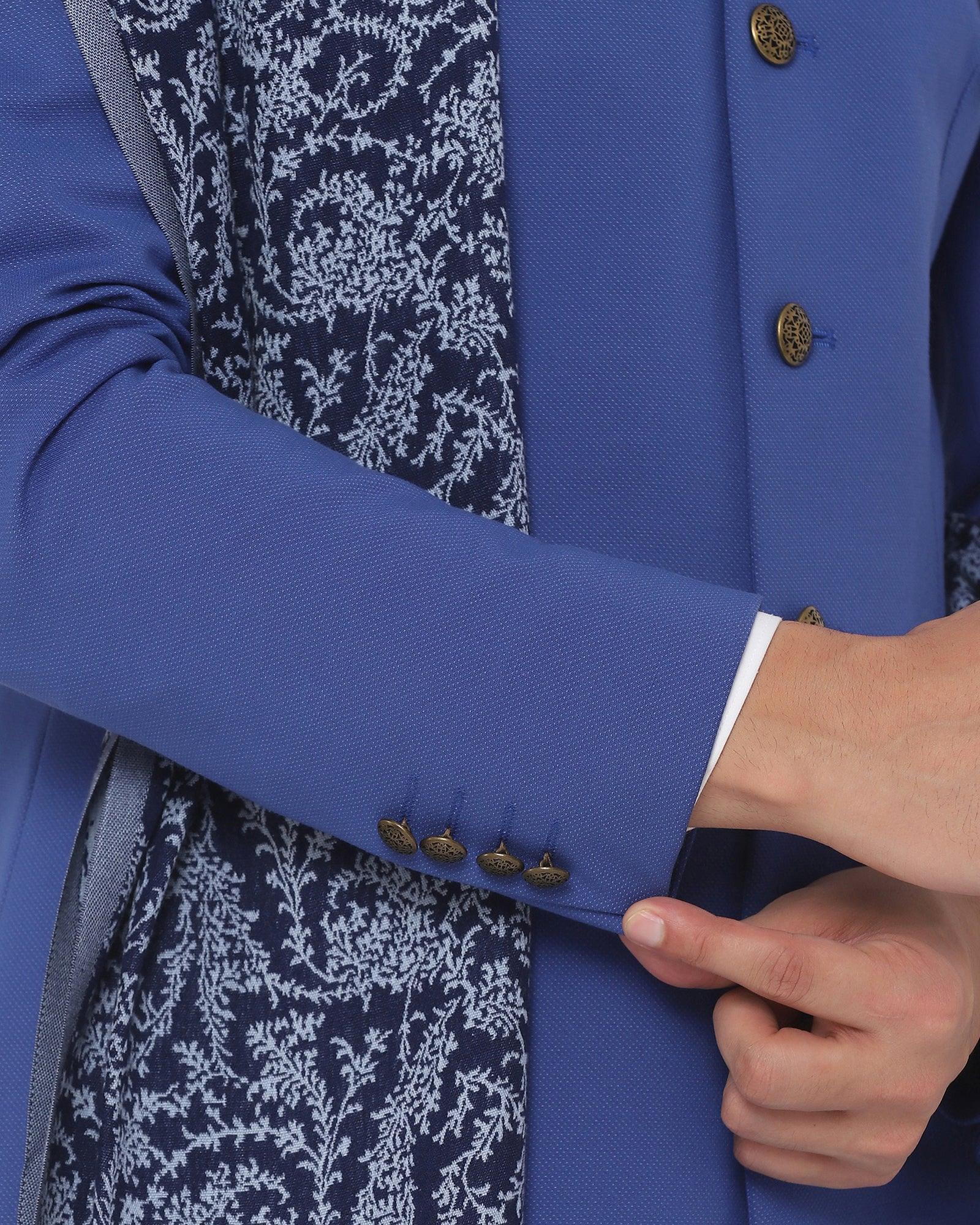 Swarn Two Piece Blue Textured Achkan Set - Regal - Blackberrys