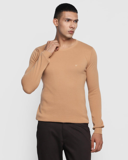 Crew Neck Brown & Tan Textured Sweater - Delta