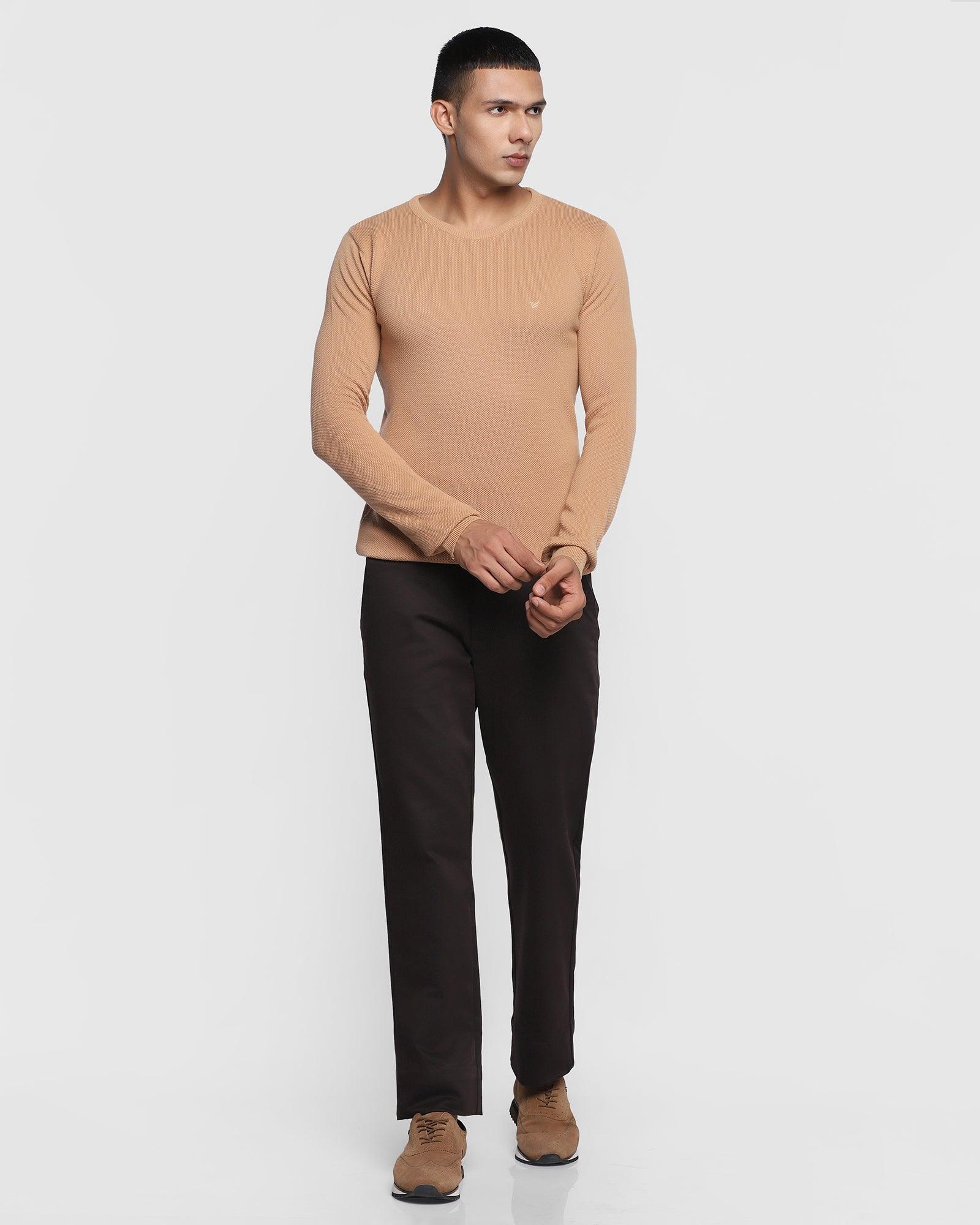 Textured Crew Neck Sweater In Brown Tan (Delta) - Blackberrys