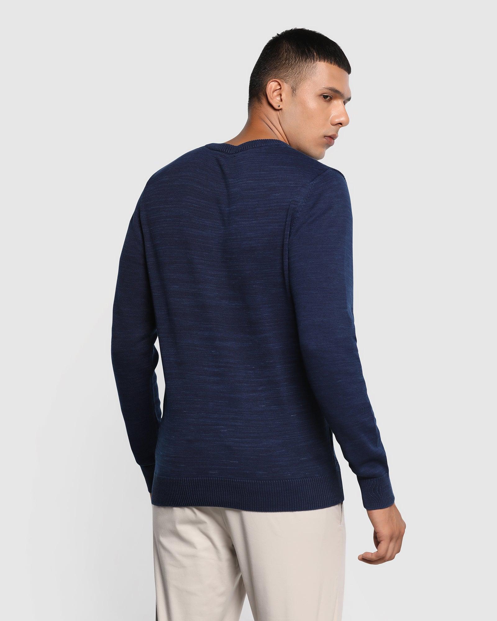 Textured Crew Neck Sweater In Indigo (Erin) - Blackberrys