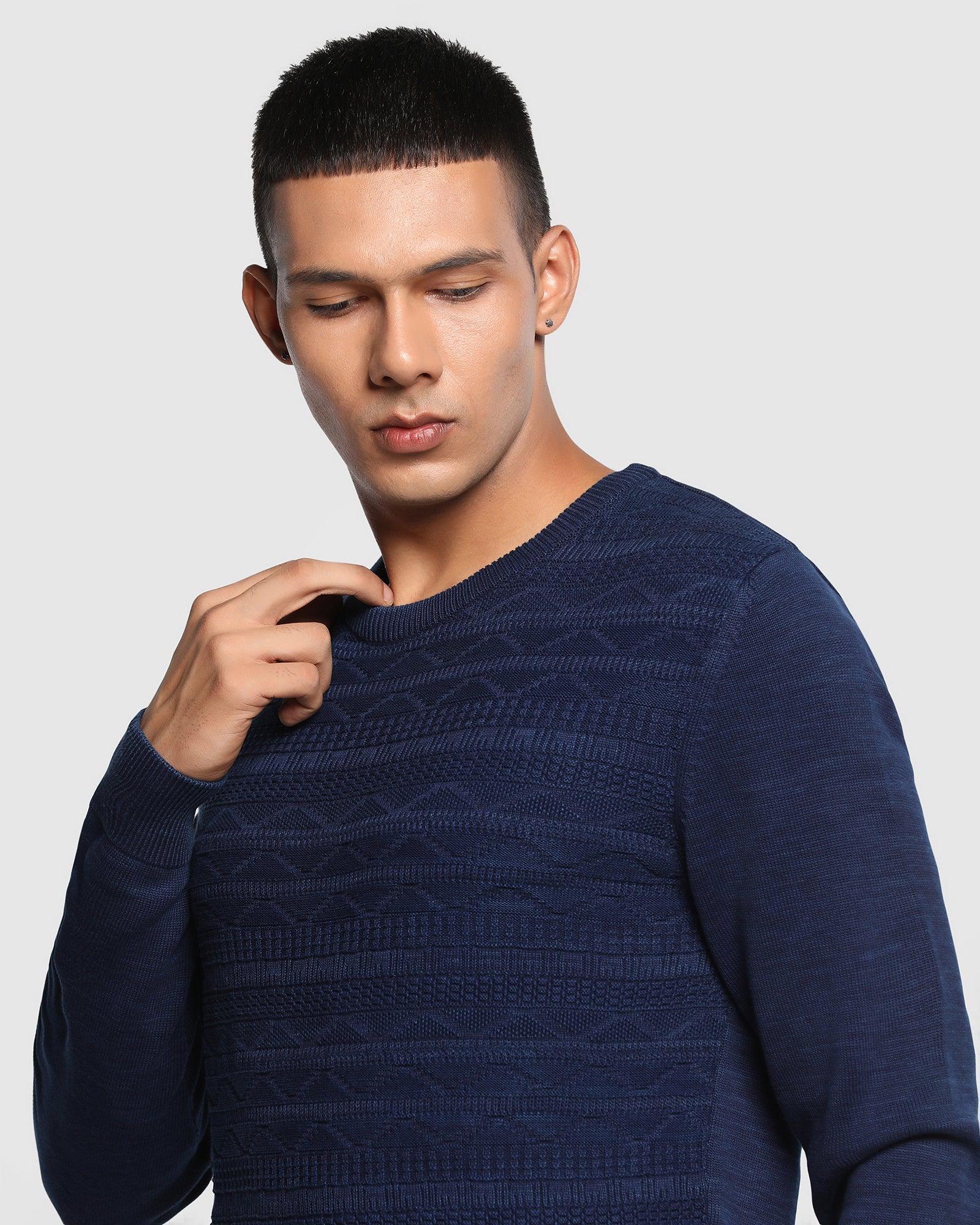 Textured Crew Neck Sweater In Indigo (Erin) - Blackberrys