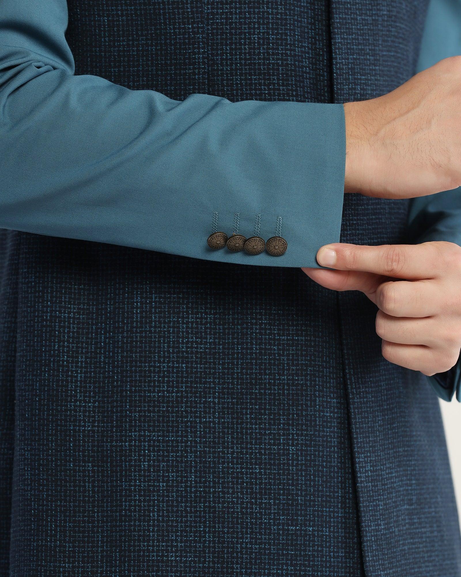 Textured Ethnic 2 Pcs Suit In Blue (King) - Blackberrys