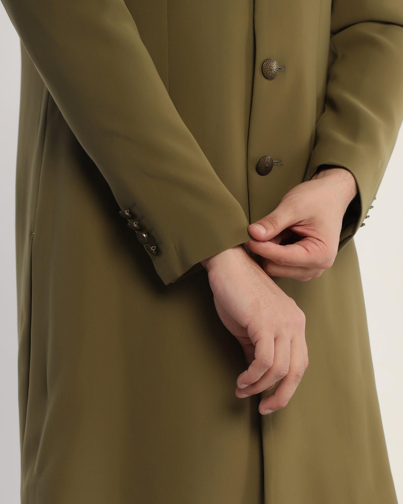 Textured Ethnic 2 Pcs Suit In Olive (Tren) - Blackberrys