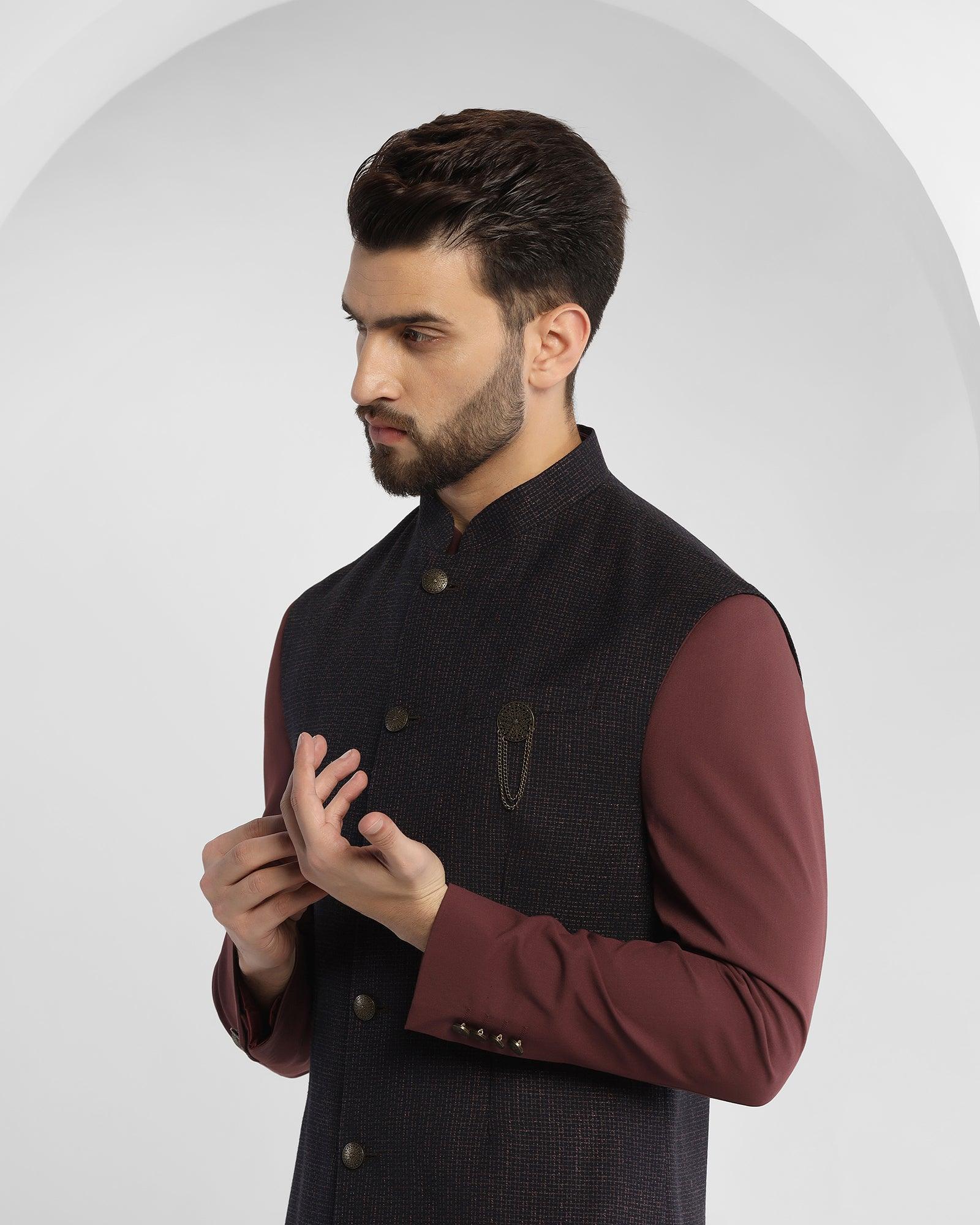 Textured Ethnic 2 Pcs Suit In Wine (King) - Blackberrys