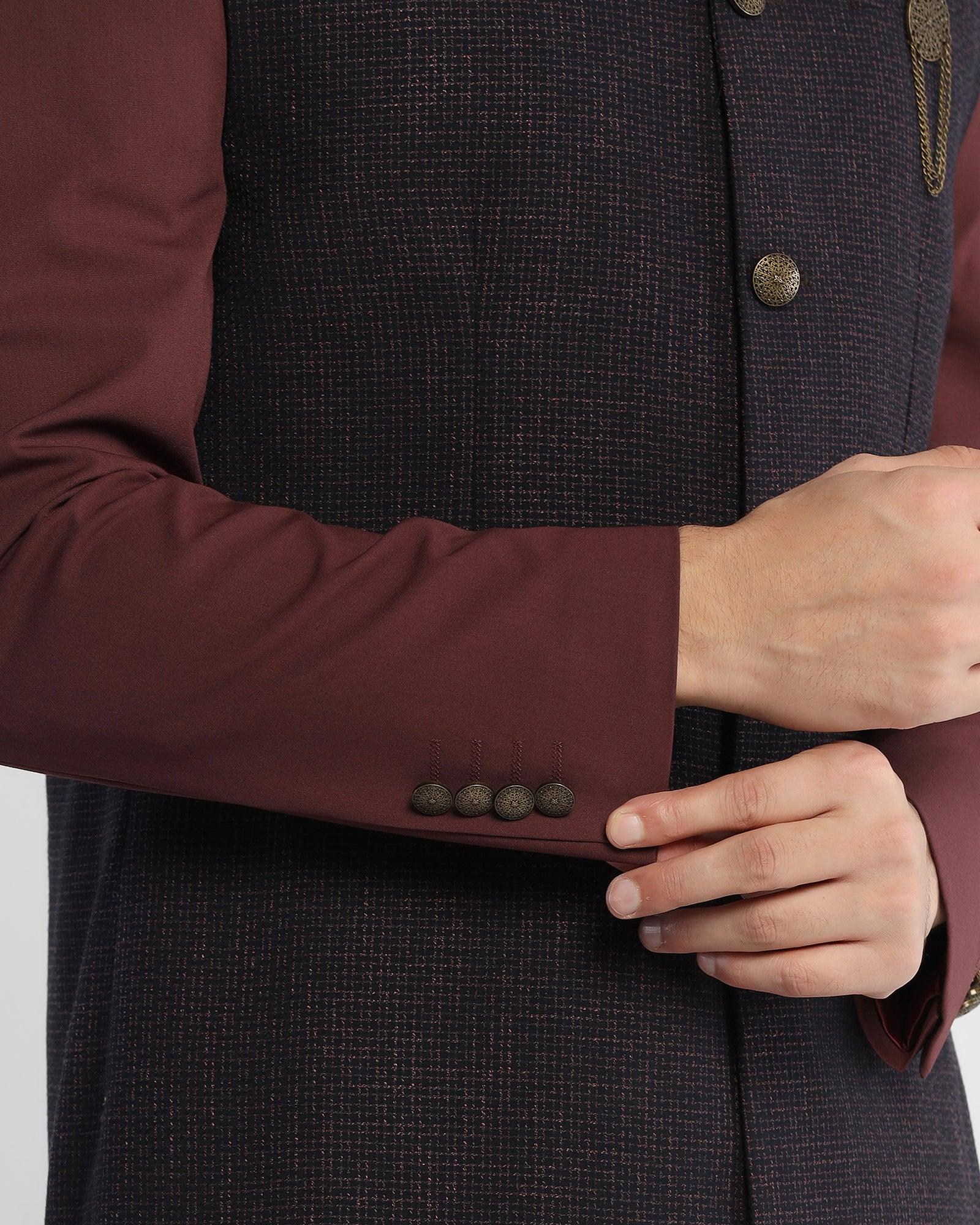 Textured Ethnic 2 Pcs Suit In Wine (King) - Blackberrys