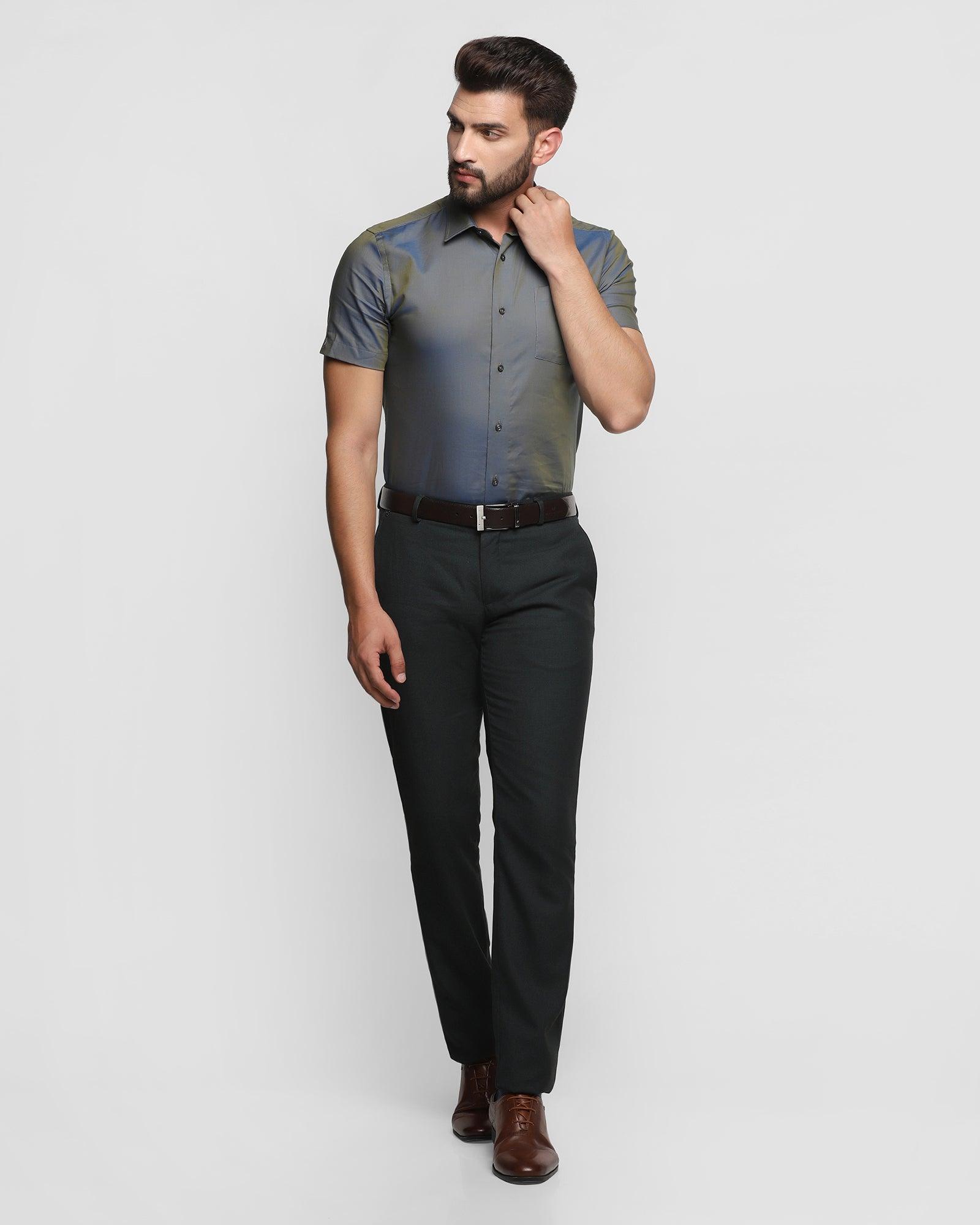 Textured Formal Trousers In Olive B-95 (Simon) - Blackberrys