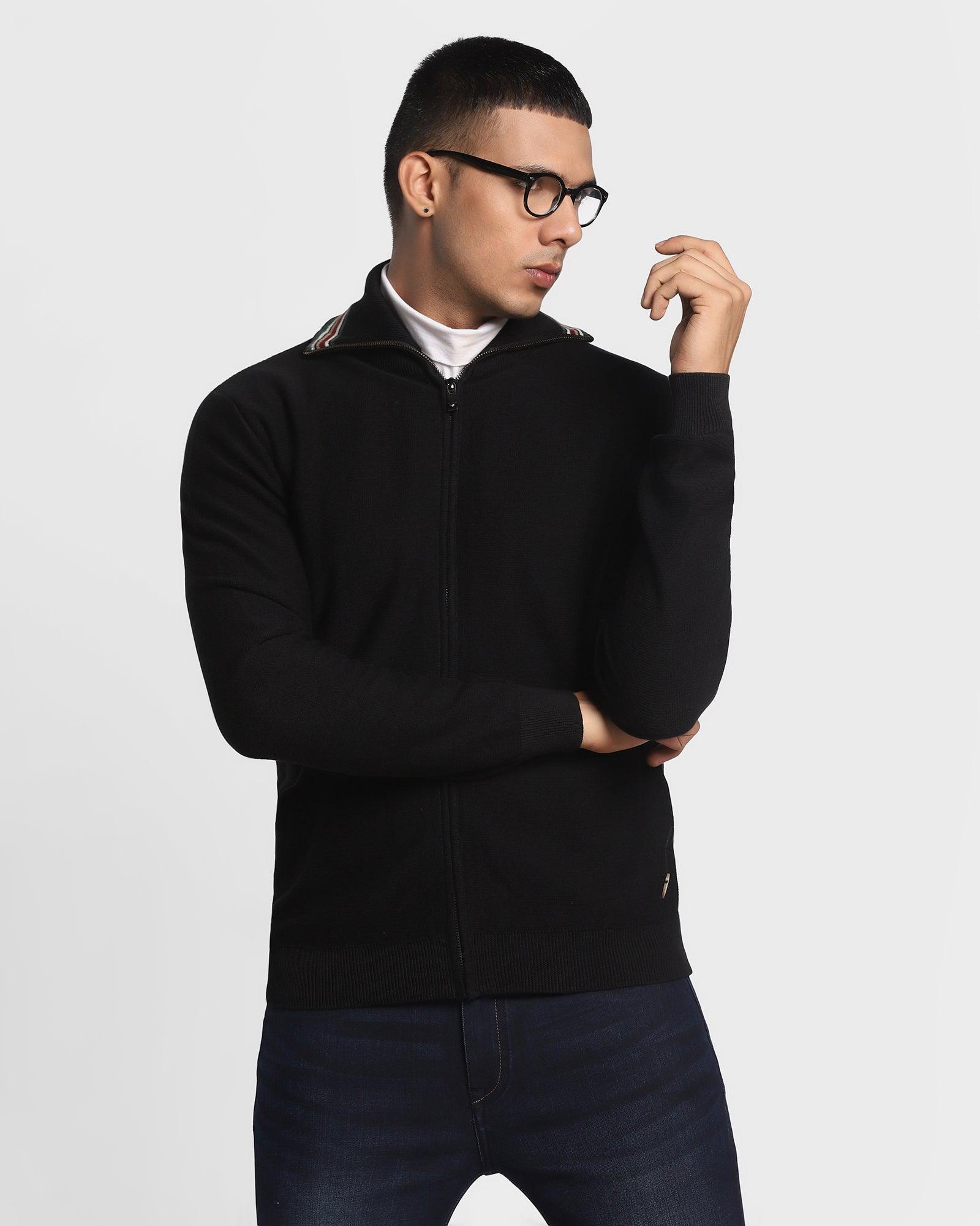 Stylized Collar Sweater In Jet Black (Christopher) - Blackberrys