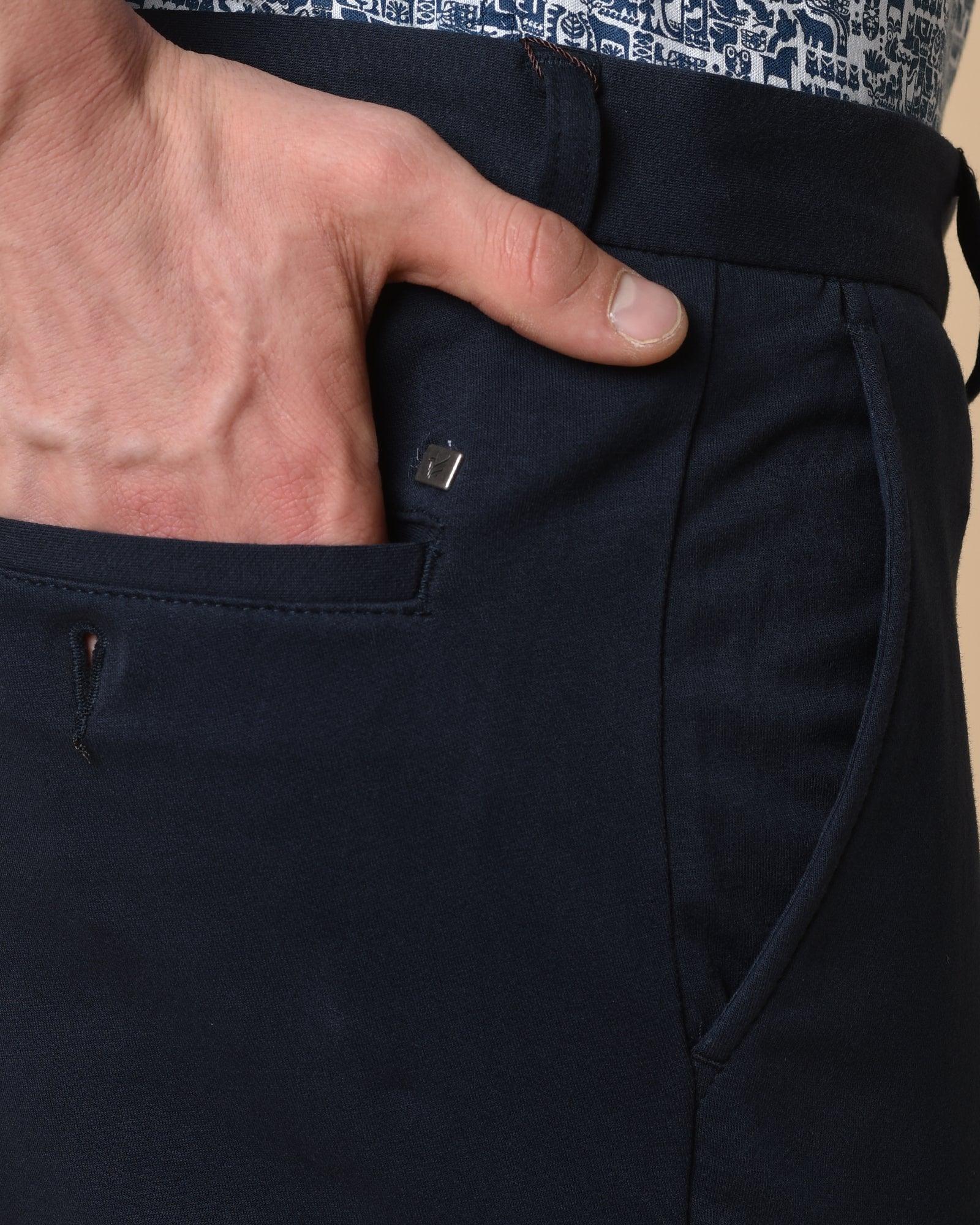 Slim Fit B-91 Casual Navy Solid Khakis - Honey - Blackberrys