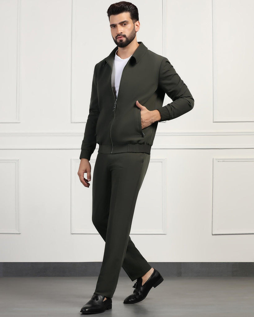 Two Piece Green Solid Formal Suit - Evolve