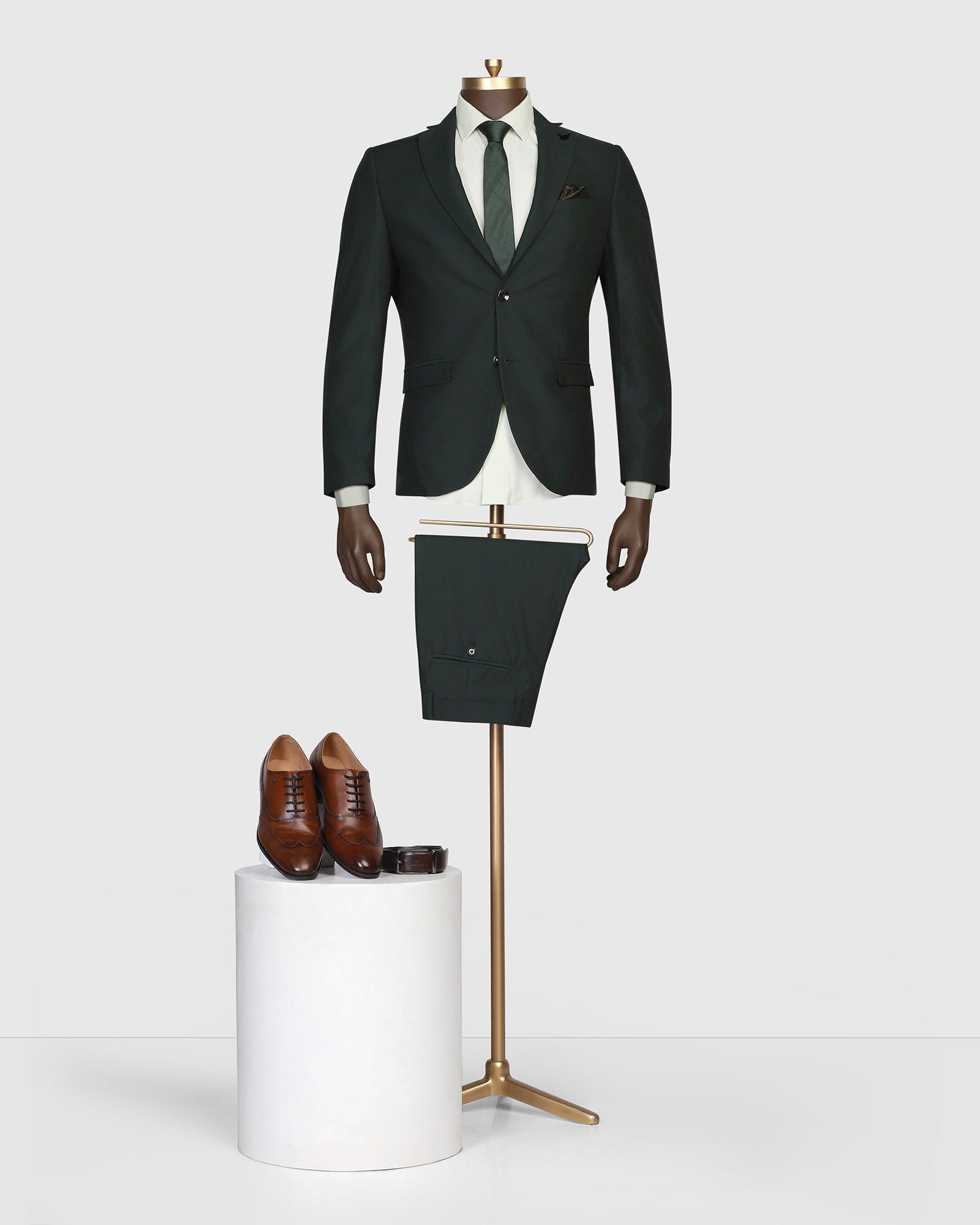 Two Piece Bottle Green Solid Formal Suit - Albion