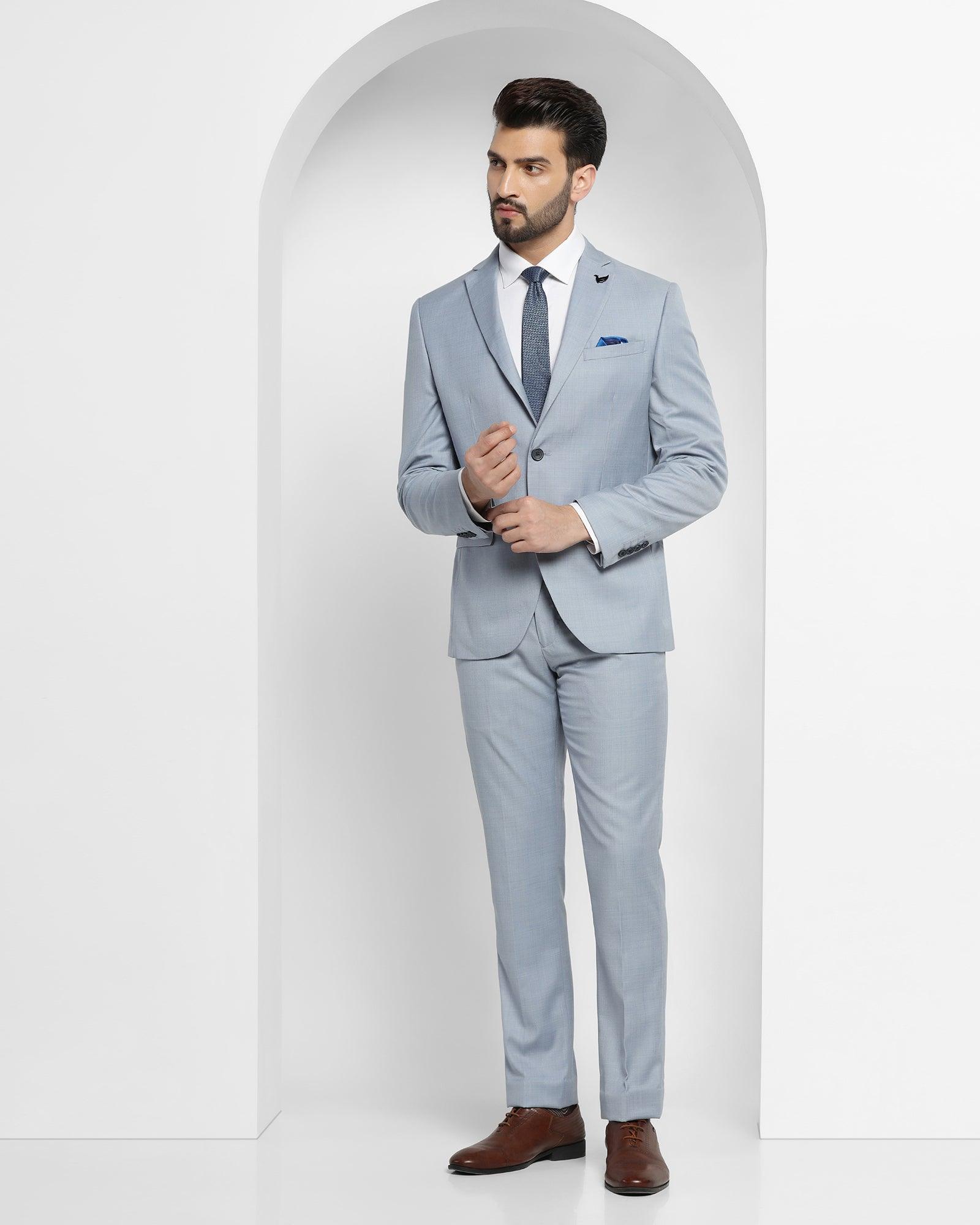 Two Piece Blue Solid Formal Suit - Adera