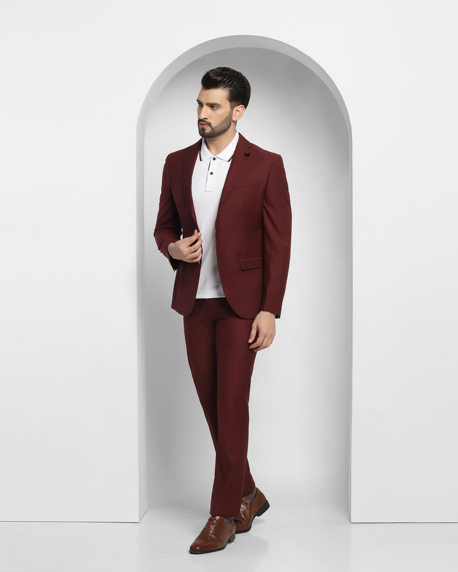 Two Piece Maroon Solid Formal Suit - Albion