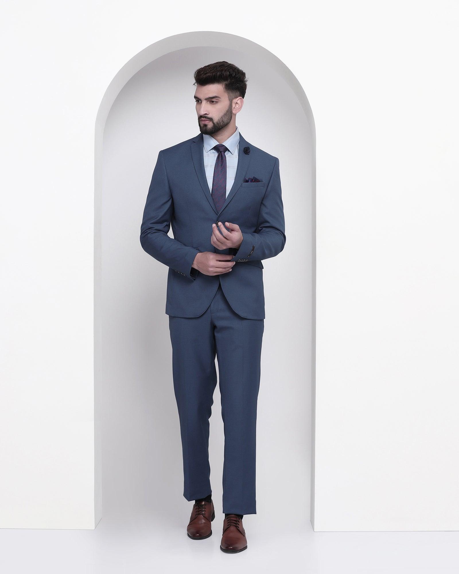 Two Piece Teal Solid Formal Suit - Zylo