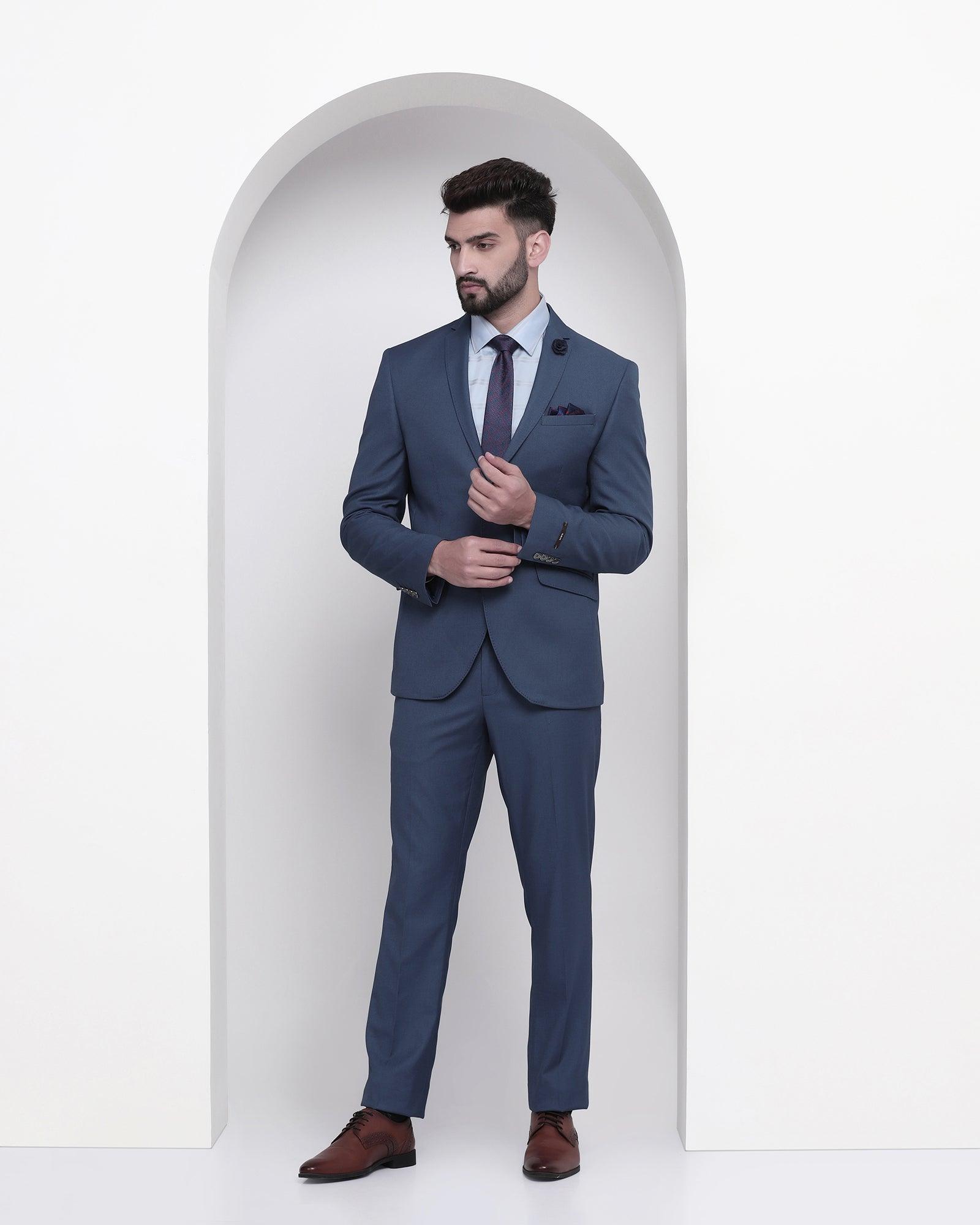 Two Piece Teal Solid Formal Suit - Zylo