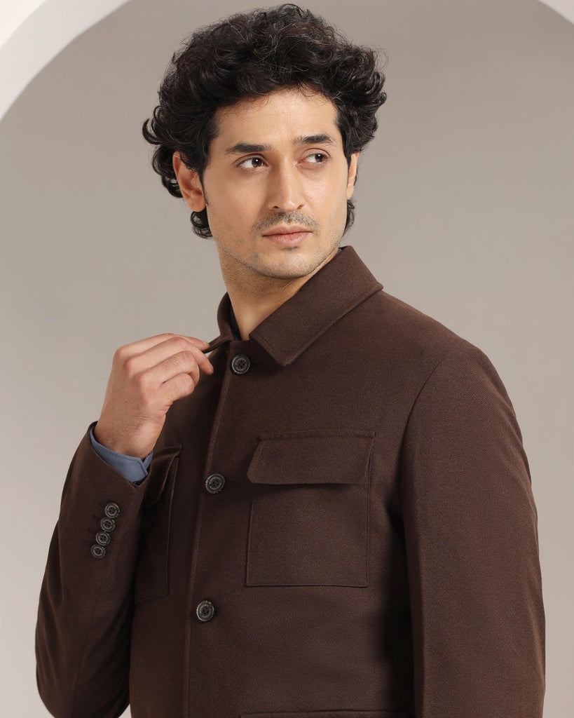 Two Piece Brown Tan Solid Formal Suit - Dessert