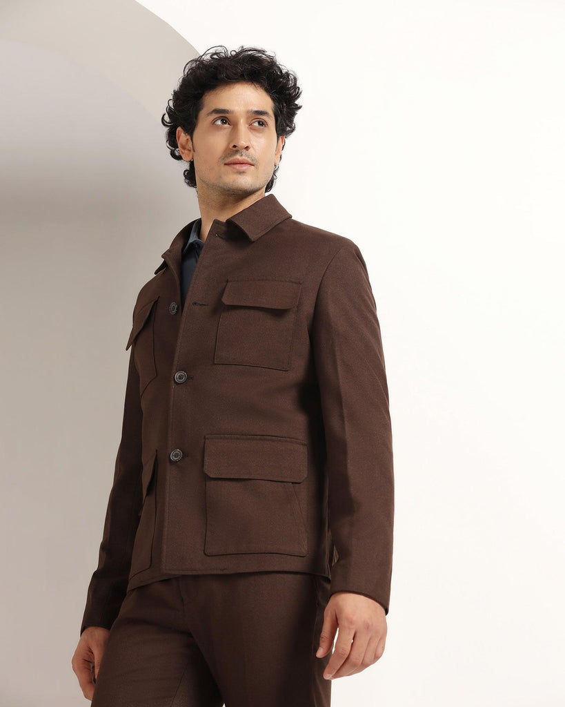 Two Piece Brown Tan Solid Formal Suit - Dessert