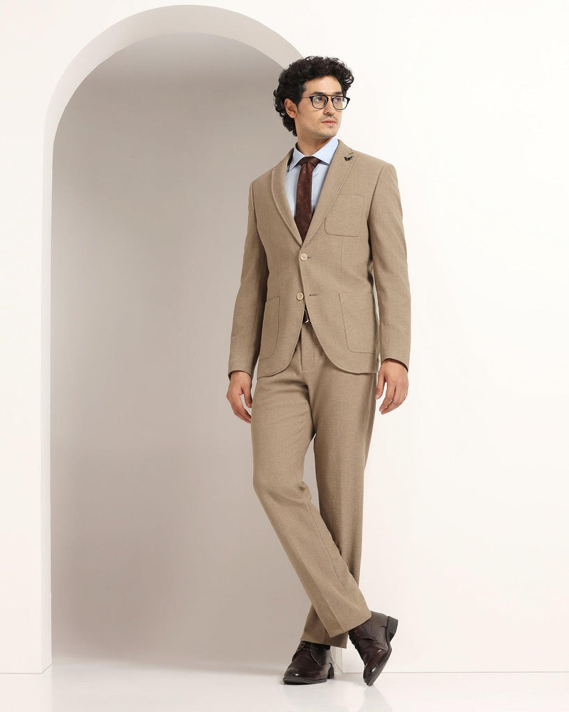 Two Piece Khaki Solid Formal Suit - Juttex