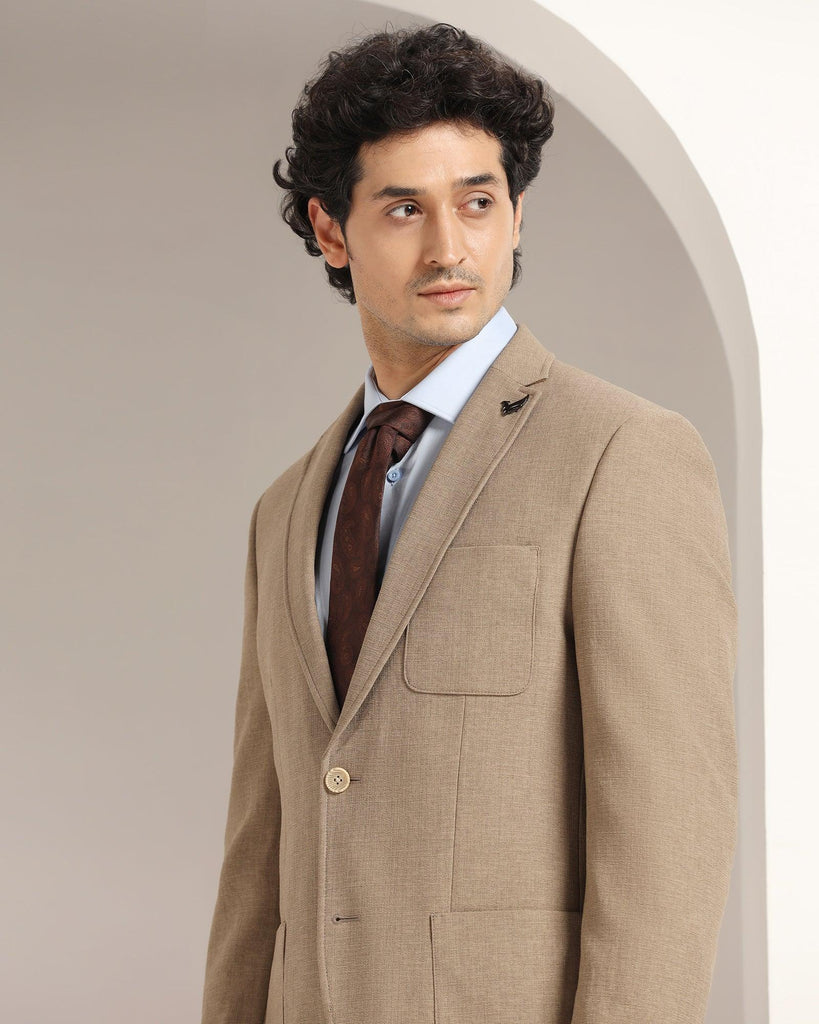 Two Piece Khaki Solid Formal Suit - Juttex