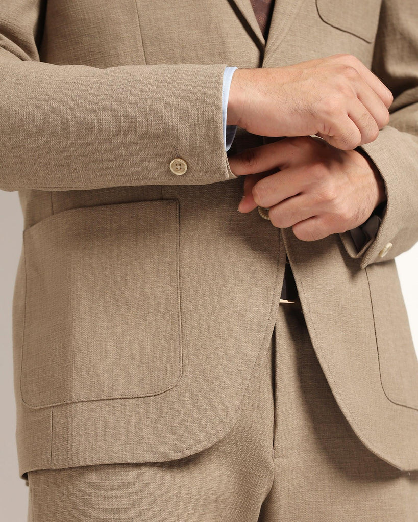 Two Piece Khaki Solid Formal Suit - Juttex