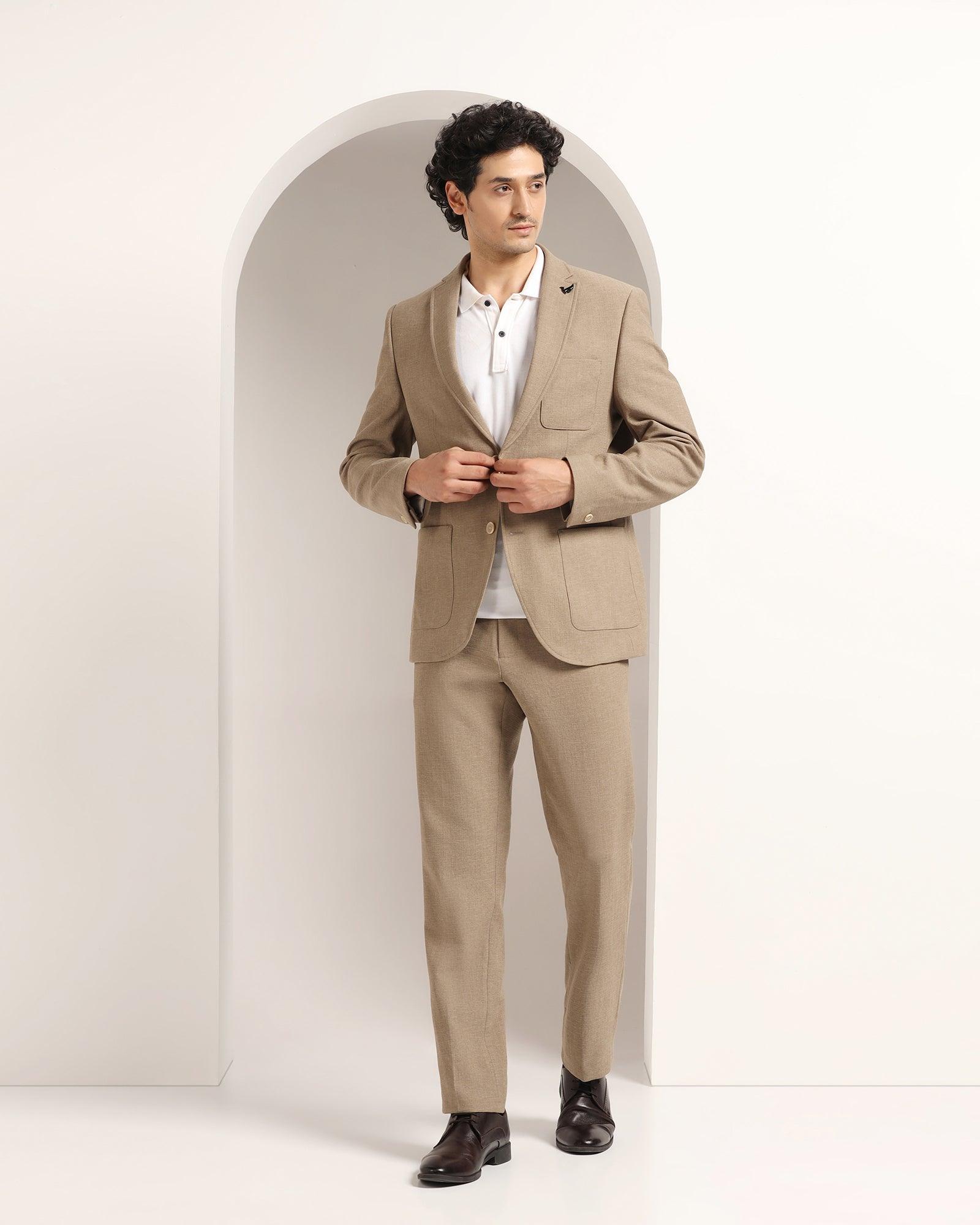 Two Piece Olive Green Solid Formal Suit - Juttex