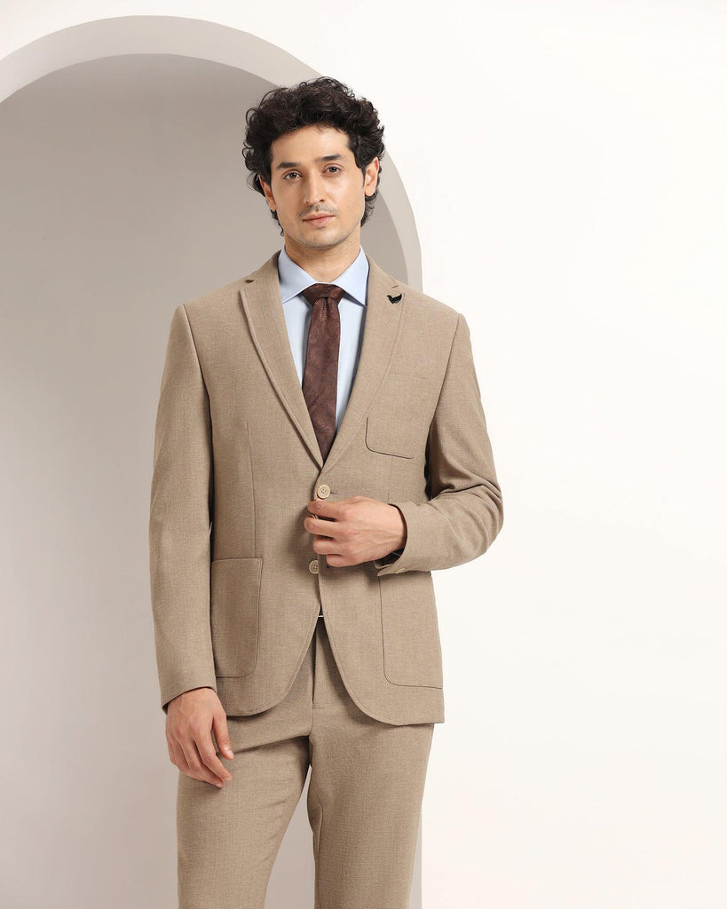 Two Piece Khaki Solid Formal Suit - Juttex