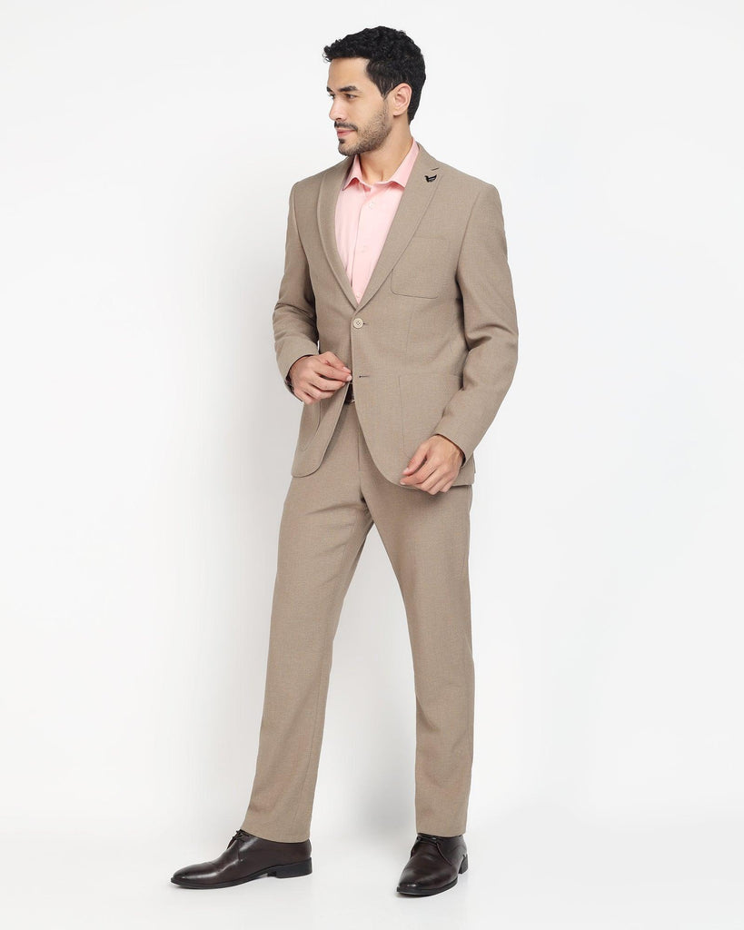 Two Piece Khaki Solid Formal Suit - Juttex